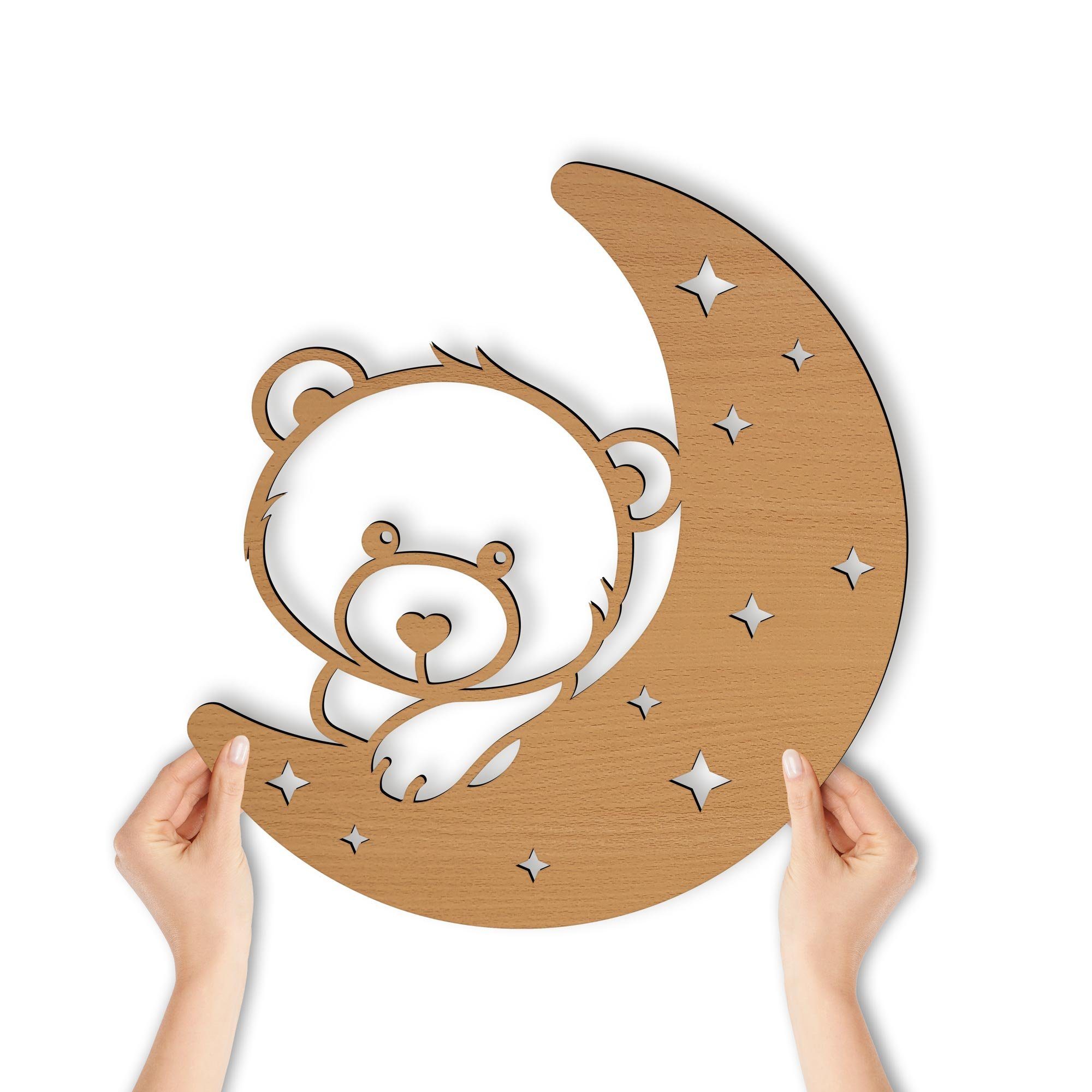 Namofactur LED Nachtlicht Wandlampe Kinderzimmer Kinder Nachtlicht Teddy Mond I MDF Holz, LED fest integriert, Warmweiß