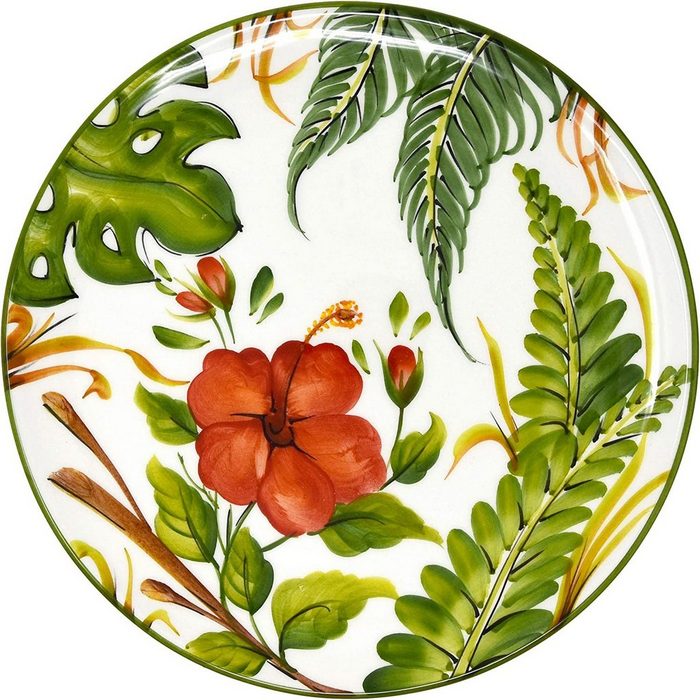 Lashuma Servierteller Hibiskus Keramik (1-tlg. 28 cm) Bunter Salatteller rund zum Servieren