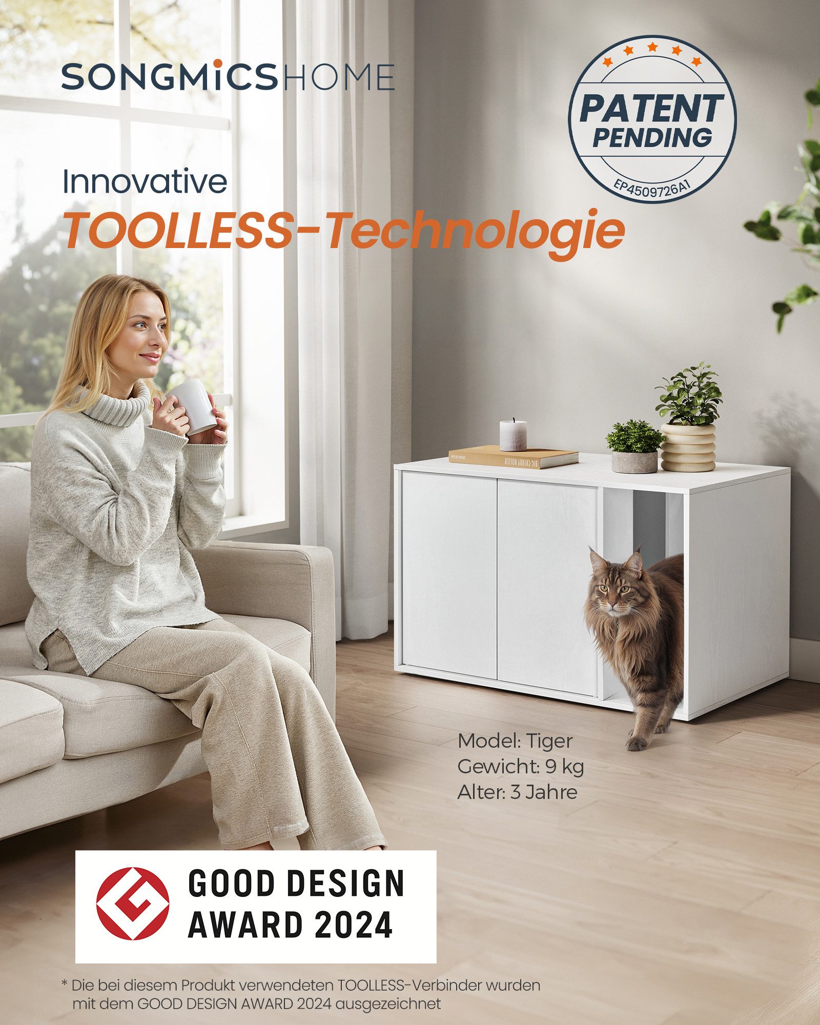 SONGMICS HOME Katzentoilette Klicksystem, Push-to-Open Türen, werkzeuglose Montage, für große Katzen