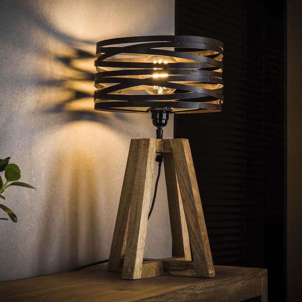 famlights Tischleuchte Tischleuchte Jamie in Grau aus Holz E27