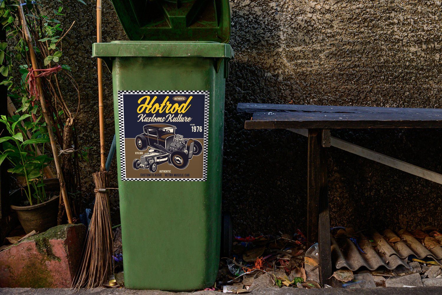 MuchoWow Wandsticker Mancave - - Blau Vintage St), Container, (1 Sticker, Abfalbehälter Braun Mülltonne, Mülleimer-aufkleber, - Auto 