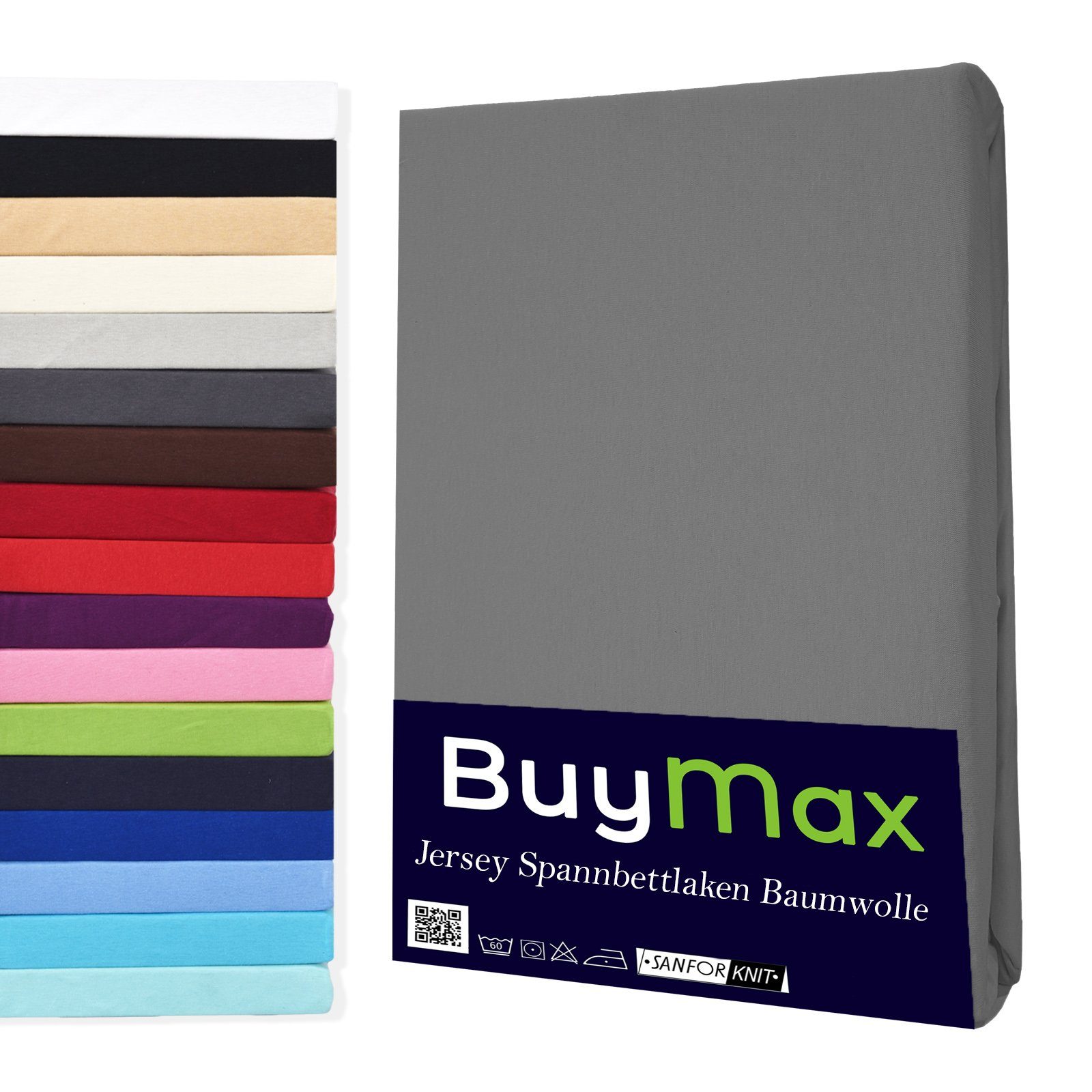 Spannbettlaken StyleHeim, Buymax, Jersey, Gummizug: Rundumgummi, Spannbettlaken Jersey aus 100% Baumwolle, Pflegeleicht und Atmungsaktiv mit Rundumgummi in Verschiedenen Farben und Größen Anthrazitgrau