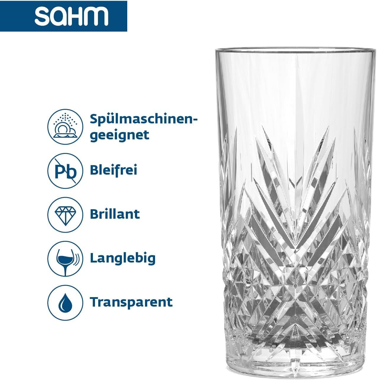 SAHM Longdrinkglas Gin Tonic Gläser 6 teilig 365ml - Broadway Trinkgläser Set, 6-tlg., Edles Glas, 100% recyclebar