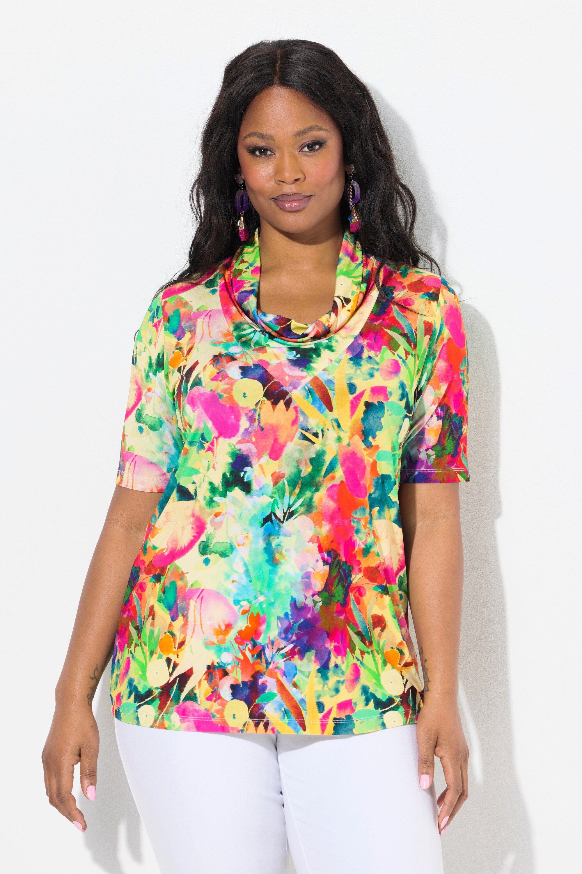 Ulla Popken T-Shirt Slinkyshirt floraler Druck günstig online kaufen