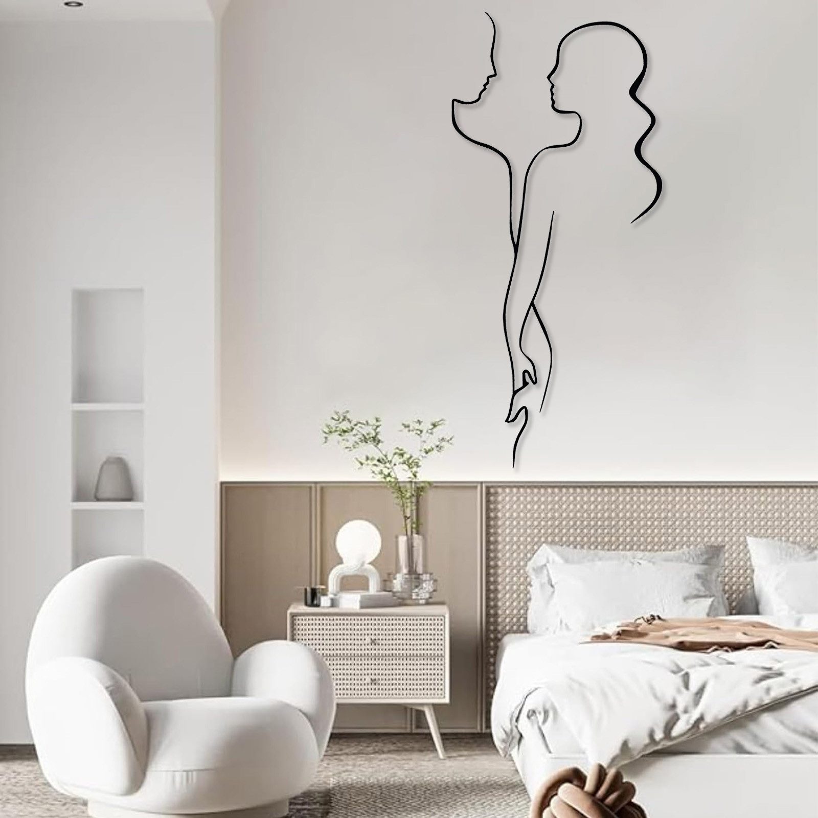 Jumpeak Wanddekoobjekt Paar Hält Hände Wanddekoration, Liebe Silhouette,Abstrakte,Strichkunst, Metall,4 Farben, 4 Größen, Eleganz, Romantik, Schlafzimmerdekorat – Bild 4 von 5