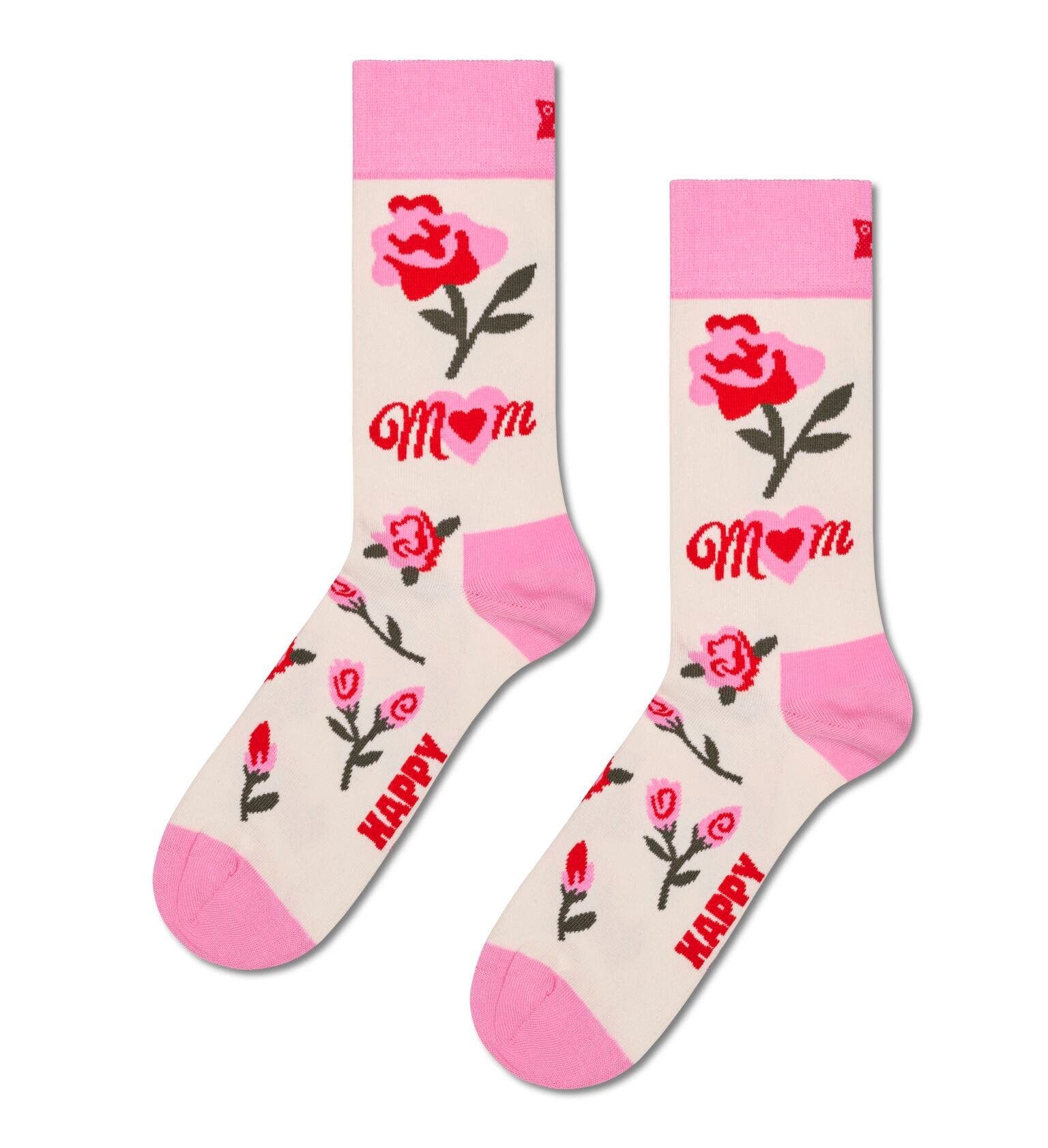 Happy Socks Socken Tagessocke Crew Mom's Flower creamweiss/pink - 1 Paar