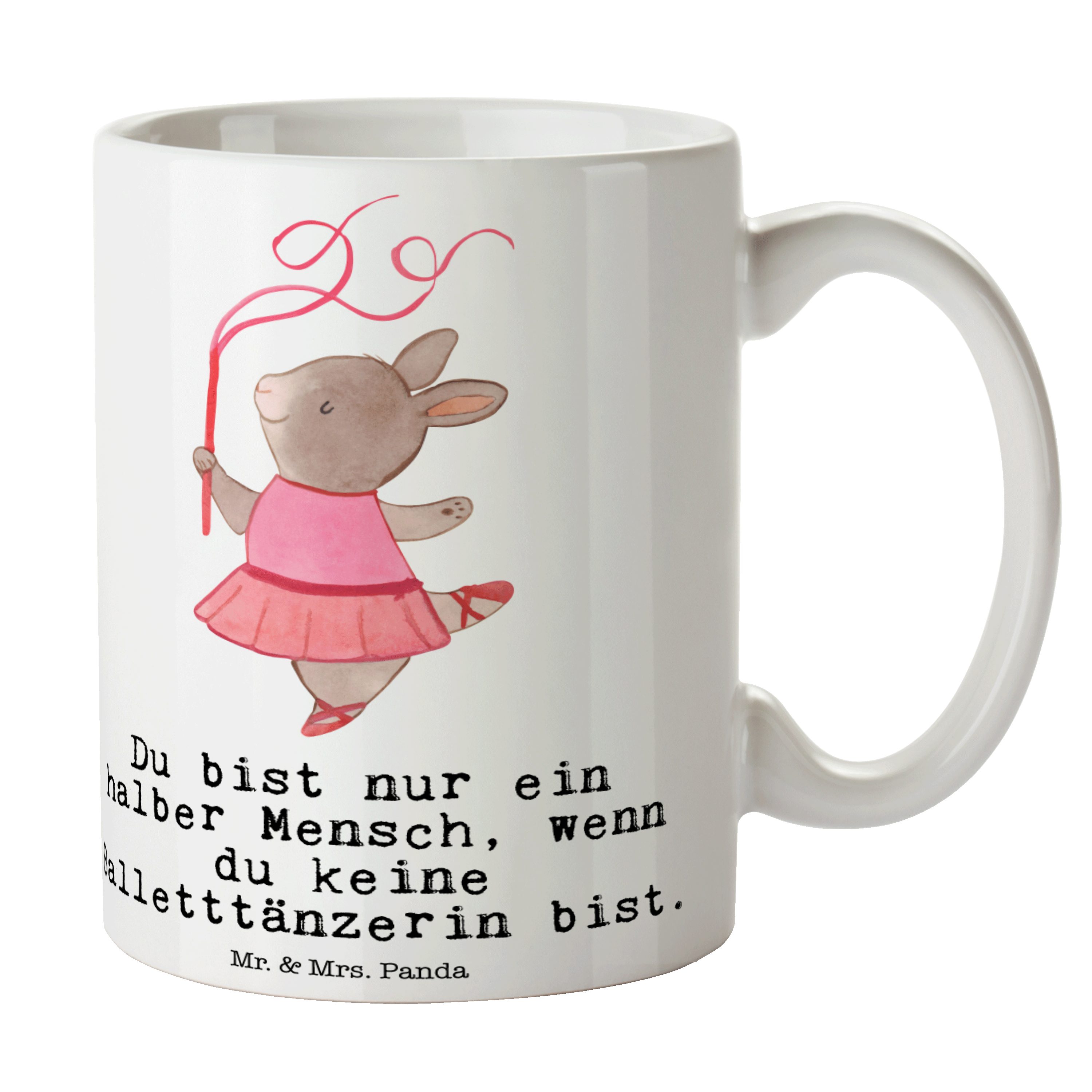 Mr. & Mrs. Panda Tasse Balletttänzerin mit Herz - Weiß - Geschenk, Abschied, Kollege, Kaffee, Keramik
