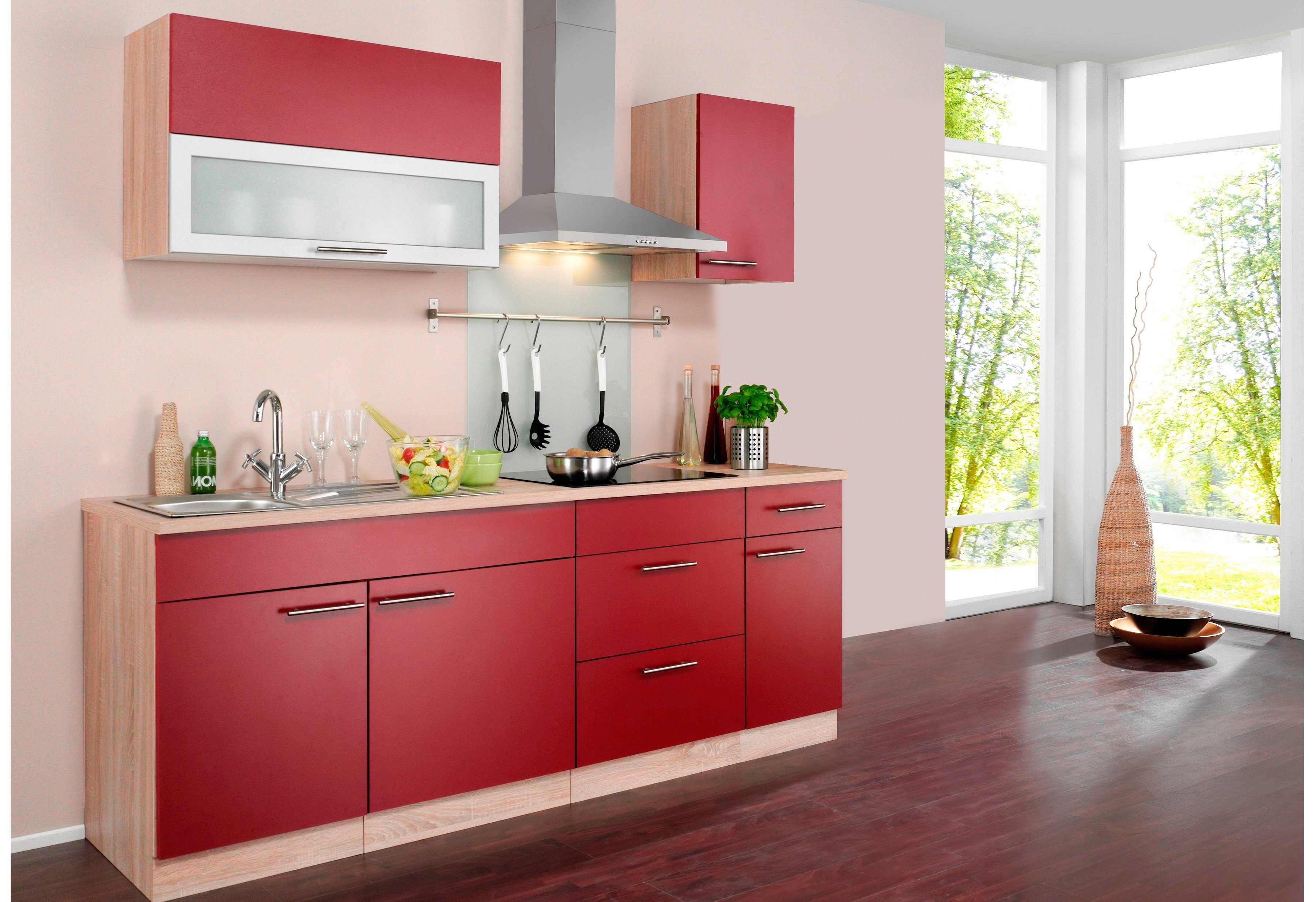 wiho Küchen Küchenzeile Montana, mit E-Geräten, Breite 200 cm rot