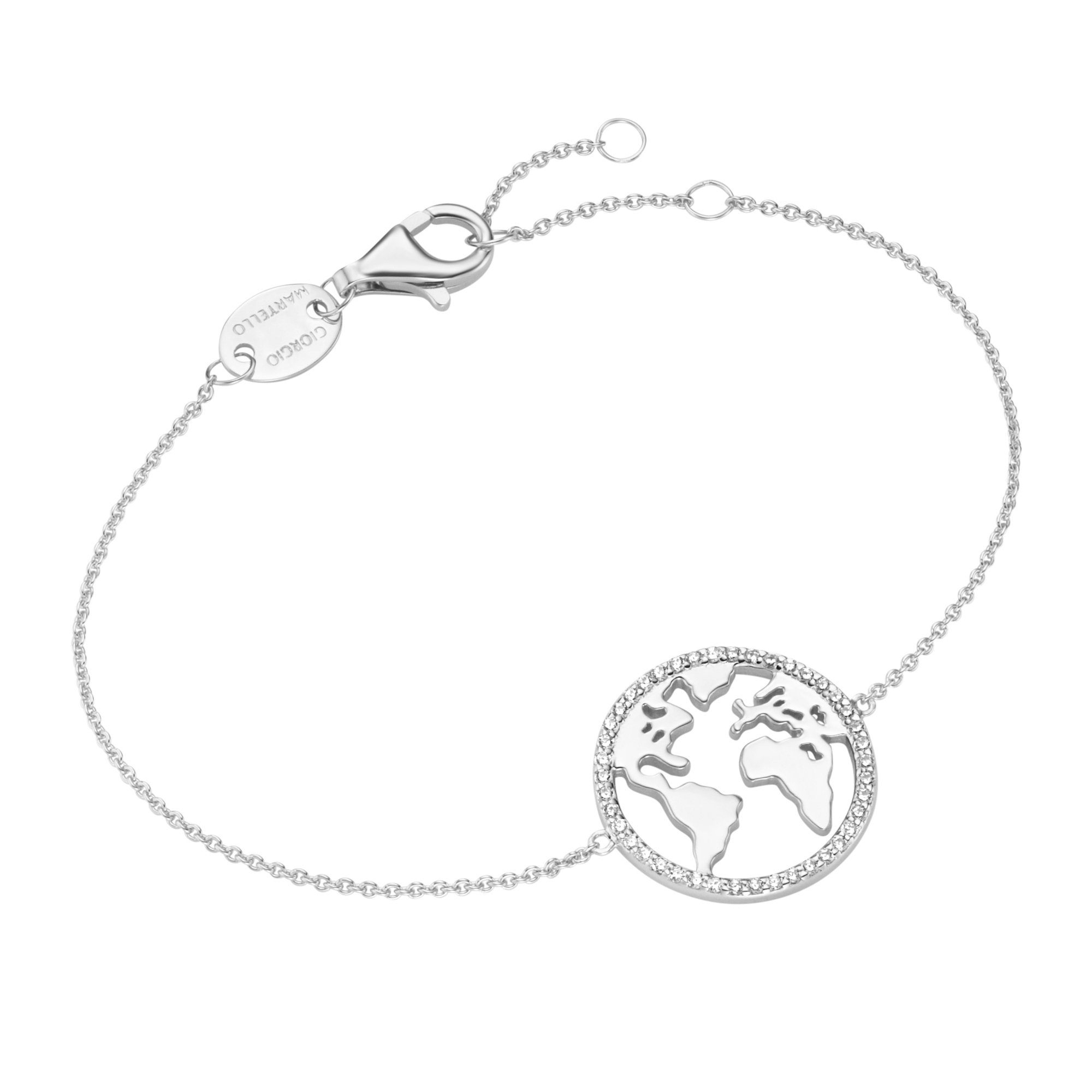 Weltkarte GIORGIO Armband mit Travel, Silber Weltkugel, MARTELLO Zirkonia, 925 MILANO