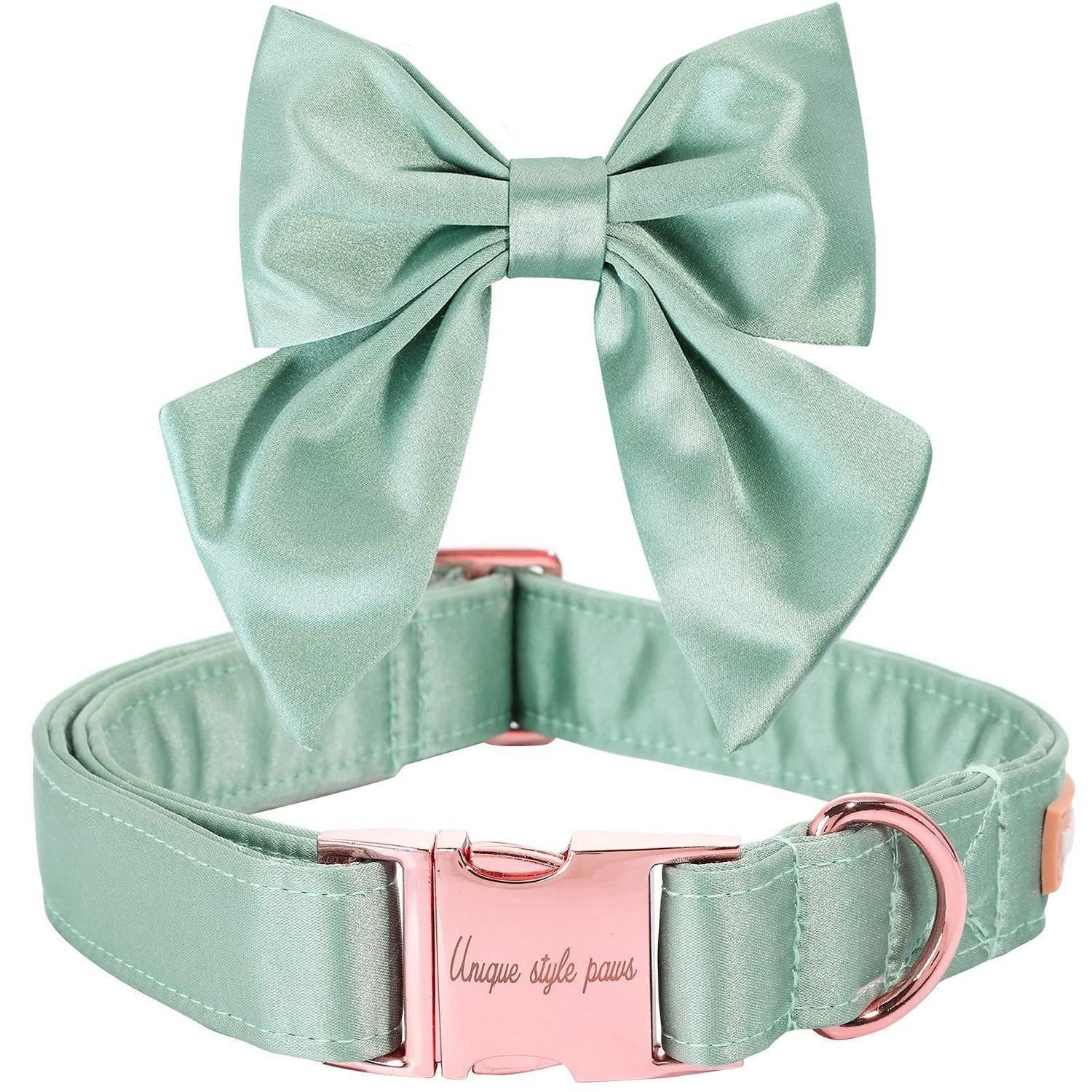 LuxusKollektion Hundefliege Halsband mit Schleife Seiden Grün X-Small, Textil