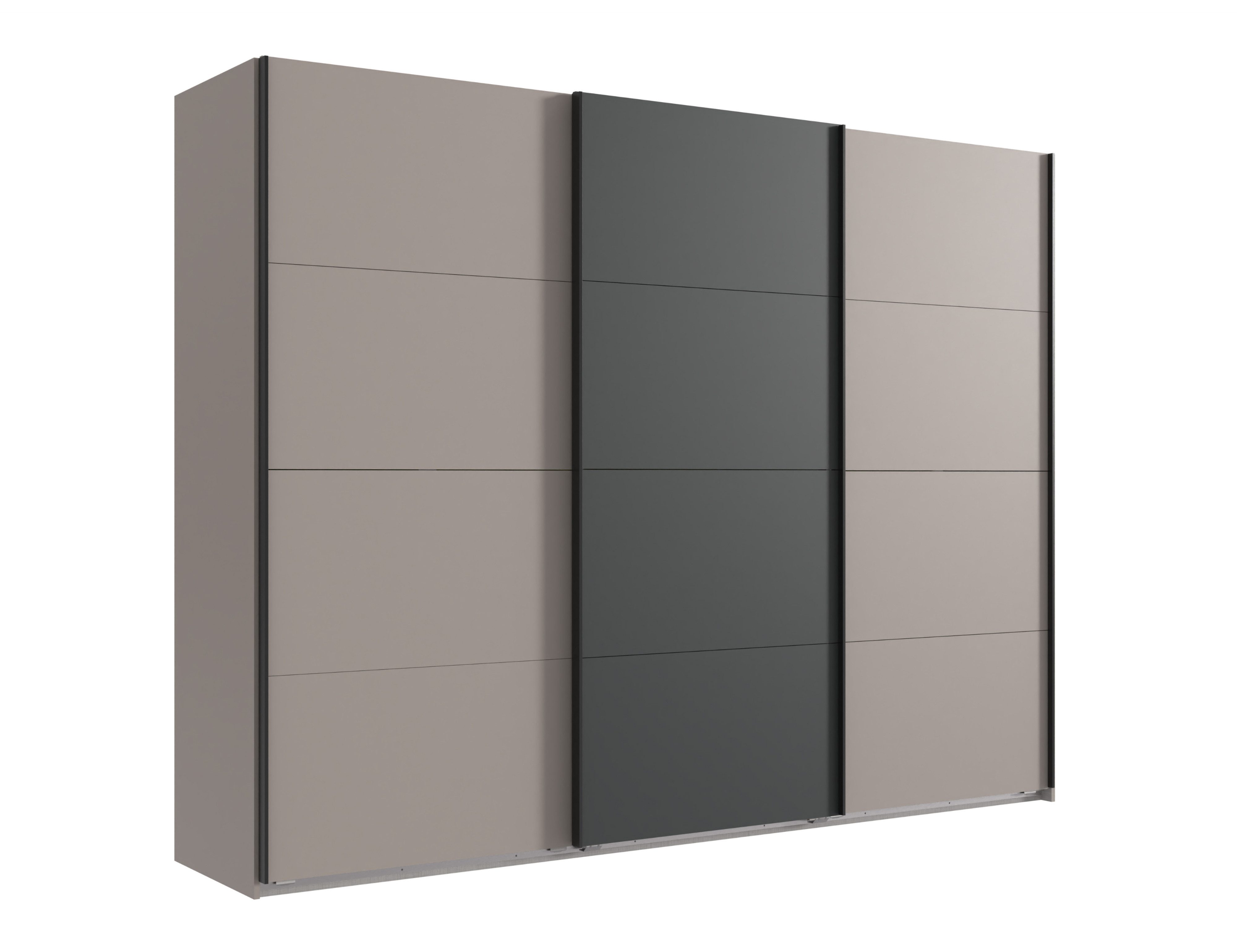 luma-home Schwebetürenschrank 22008 (B/H/T 270/208/65 cm in Sand Grau mit Mitteltür in Anthrazit) 3 Einlegeböden, 3 Kleiderstangen