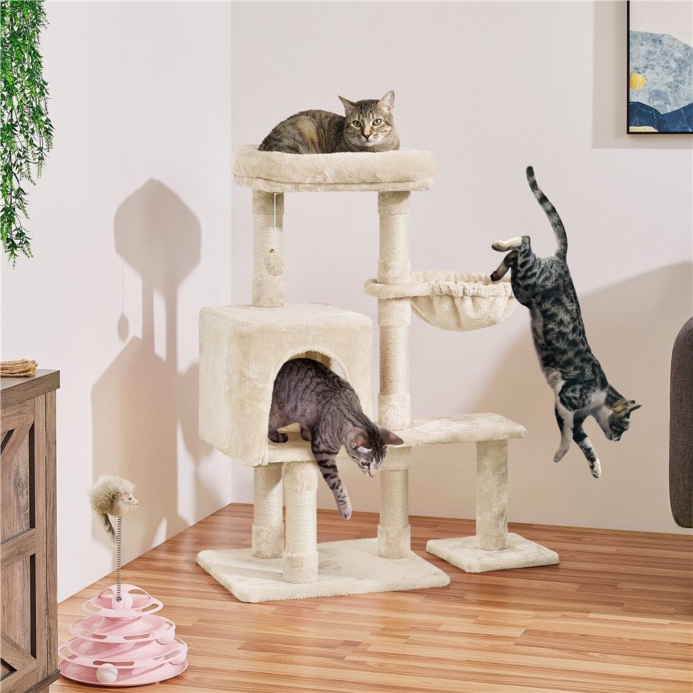 Yaheetech Kratzbaum 96,5 cm (H), Katzenbaum mit Aussichtsplattform & Katzenhöhlen & Sisalstämmen