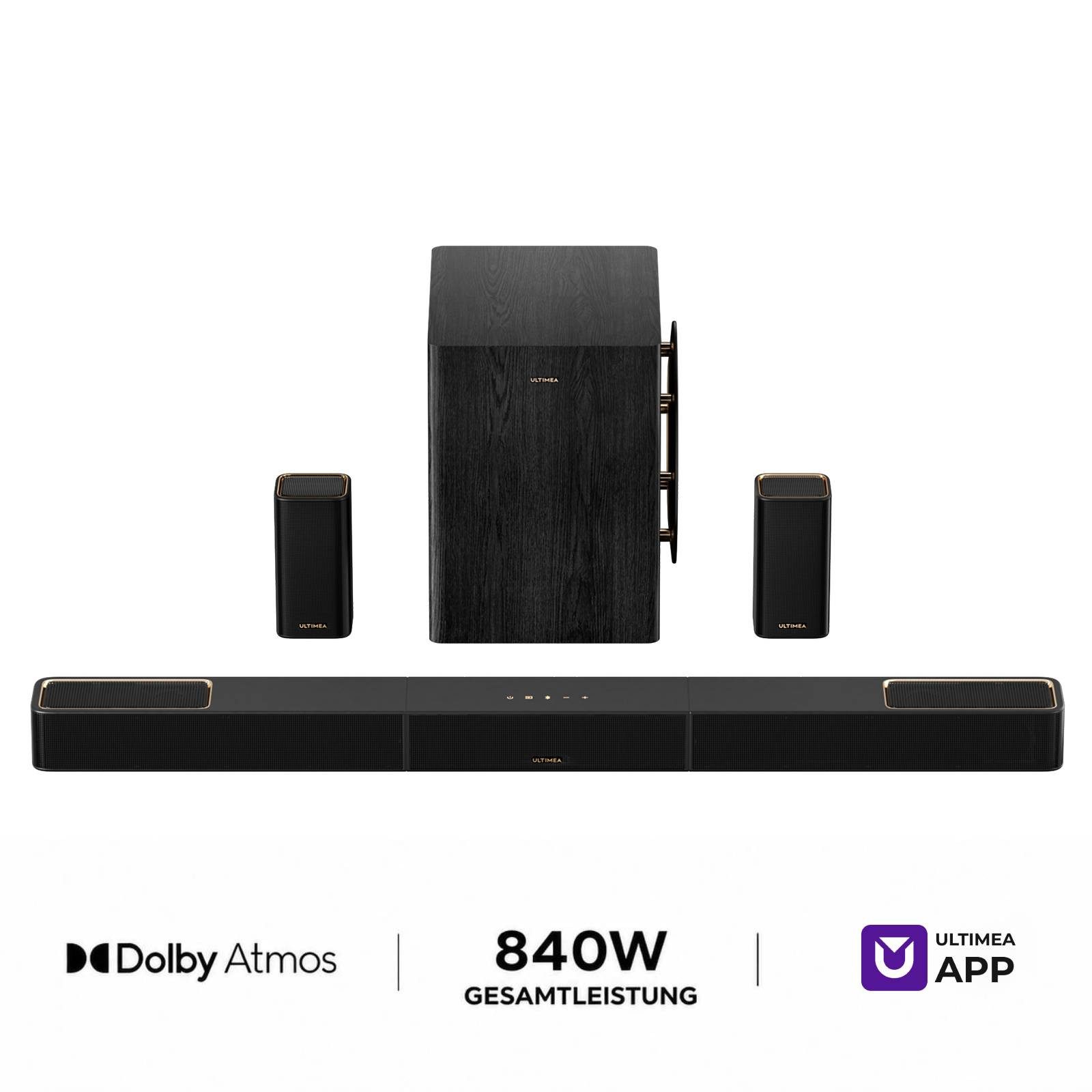 Ultimea Heimkinosystem Skywave X60 Soundbar 7.1.4 (Sub, Dolby Atmos, Surround Sound) (840 W, Kabelloses Surround Sound Bar System, heimkino soundsystem)