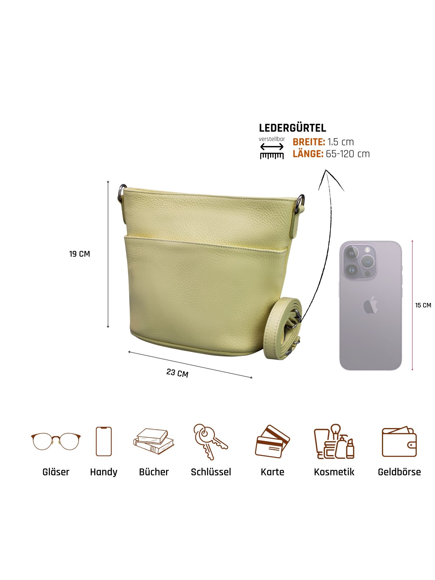 Adel Bags Schultertasche LINA Umhängetasche für Damen, Schultertasche Echtleder Gürteltasche
