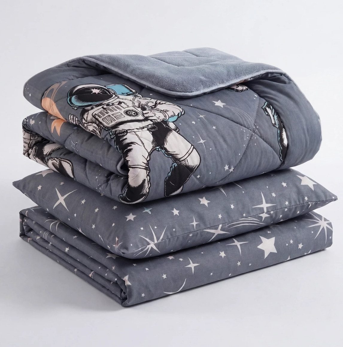 Formeya Kinderbettwäsche Astronauten Wellsoft Wendesteppdecke 155x220 cm mit Spannbettlaken – Bild 5 von 5