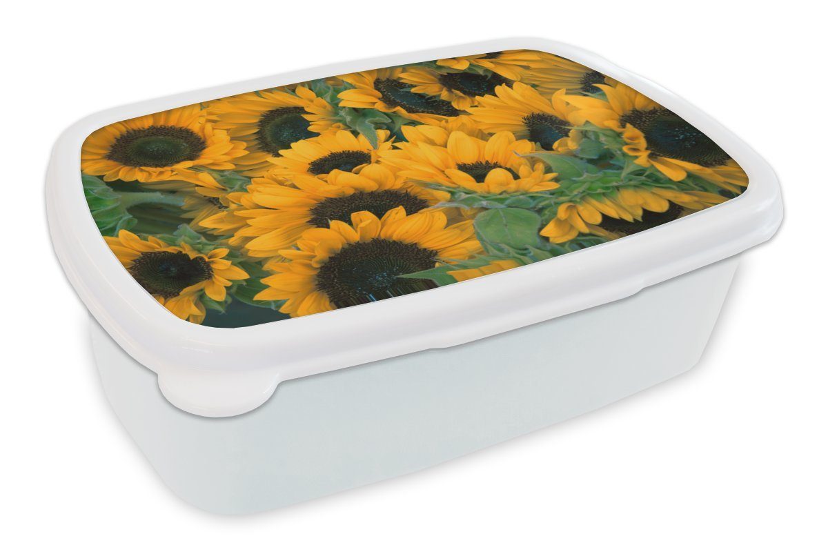 MuchoWow Lunchbox Blumen - Sonnenblume - Makro, Kunststoff, (2-tlg), Brotbox für Kinder und Erwachsene, Brotdose, für Jungs und Mädchen weiß