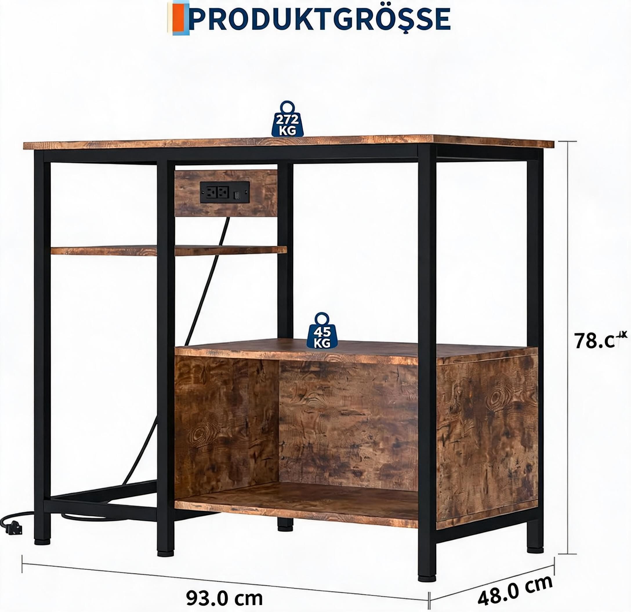 GarveeMore Aquariumunterschrank Steckdosen, Metall-Holz, 300 kg Tragkraft, 93 cm × 48 cm × 78 cm den Unterschrank, die integrierten Steckdosen – Bild 4 von 5