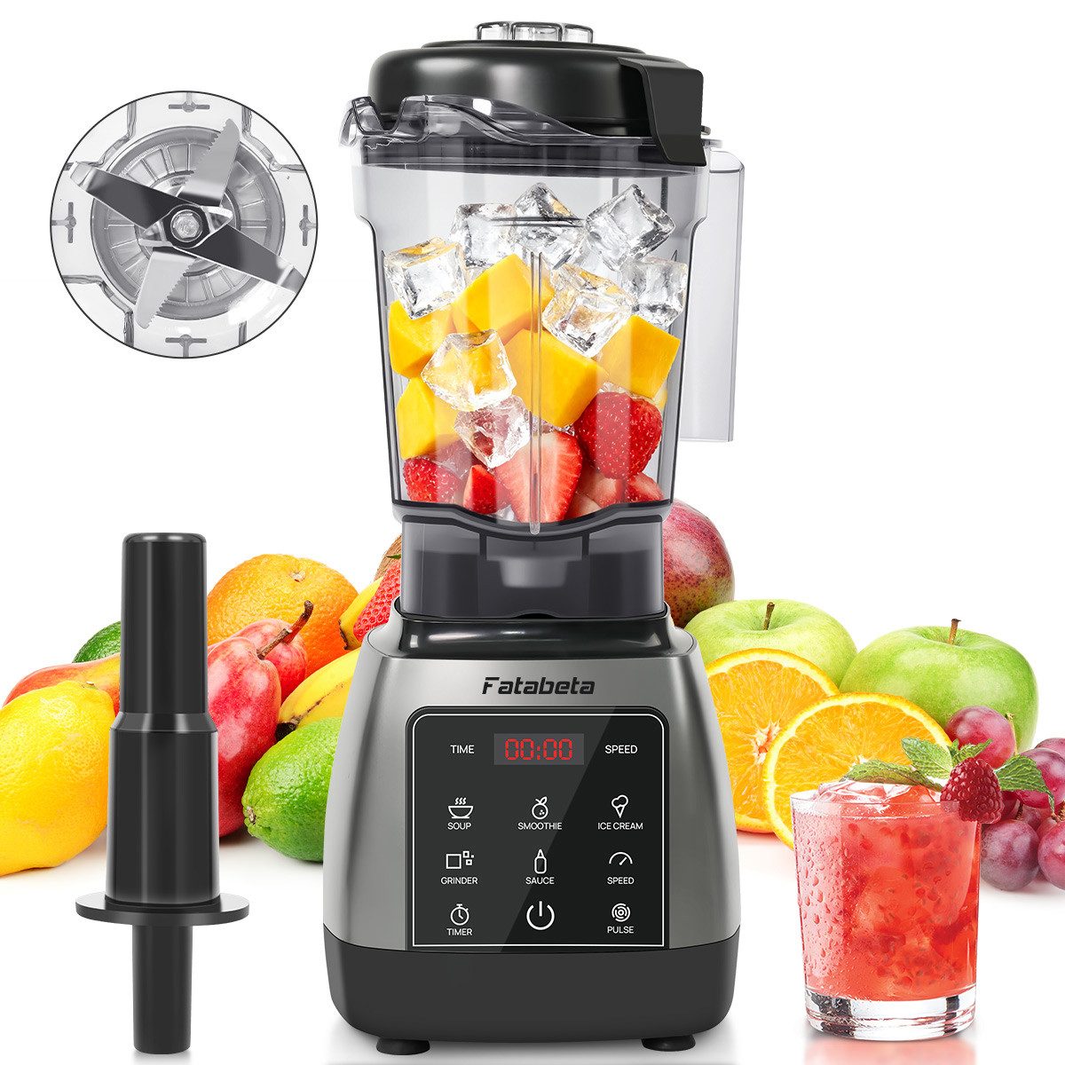 7MAGIC Standmixer Touchscreen Smoothie Mixer, 9 Gang, Auto Programm, 2000,00 W, Multifunktionsmixer für Smoothie, Sauce, Eiscreme, Schleifen