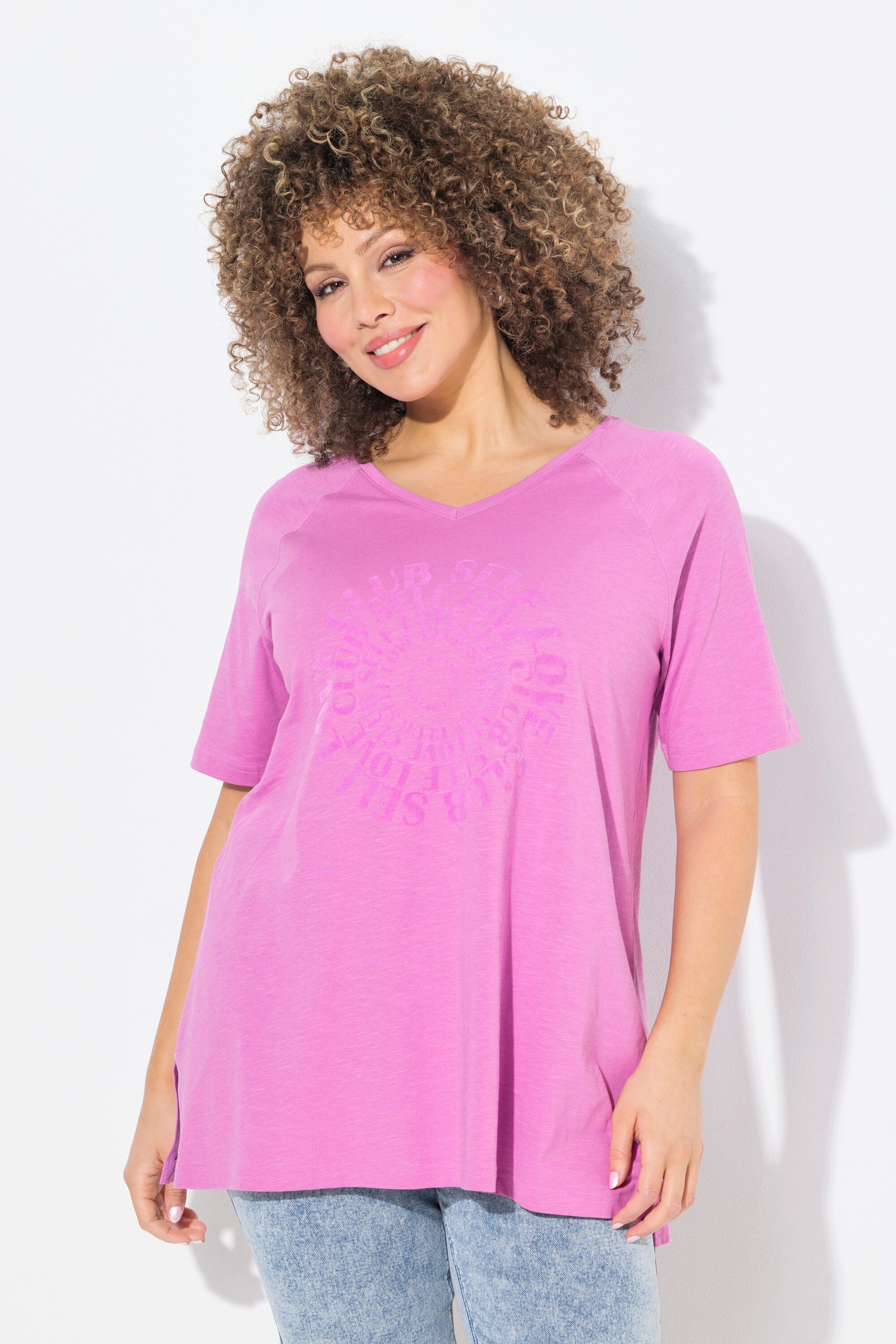 Ulla Popken T-Shirt T-Shirt Flockdruck V-Ausschnitt günstig online kaufen
