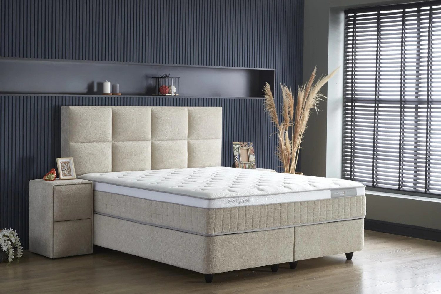 Pointhome Boxspringbett mit Bettkasten, Bett mit Matratze, Boxbett, 180x200 160x200 140x200 (1 Bettkopfteil, 1x H3/H4Matratze, 2 Bettkasten, 2 optionale Nachttisch), Topper und Stauraum