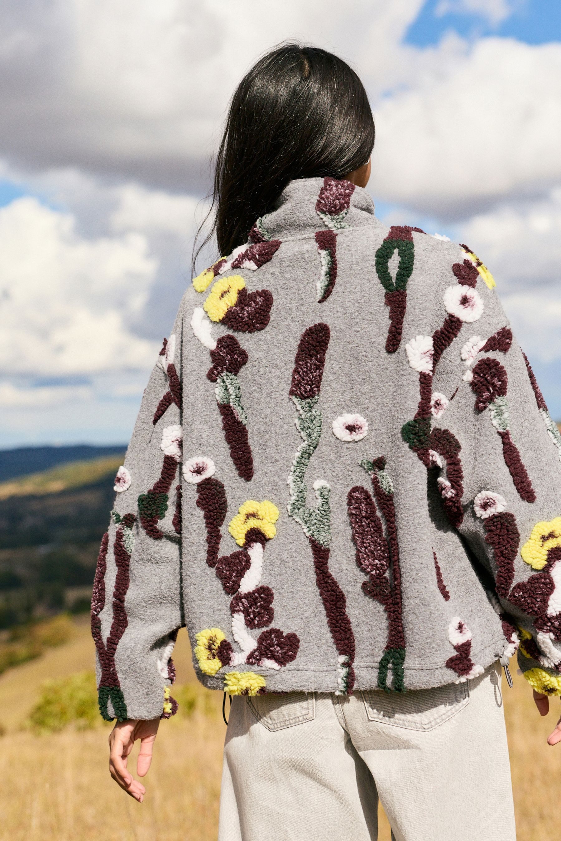 Next Fleecepullover Borgfleece-Troyer mit Jacquard-Blumenmuster (1-tlg) günstig online kaufen