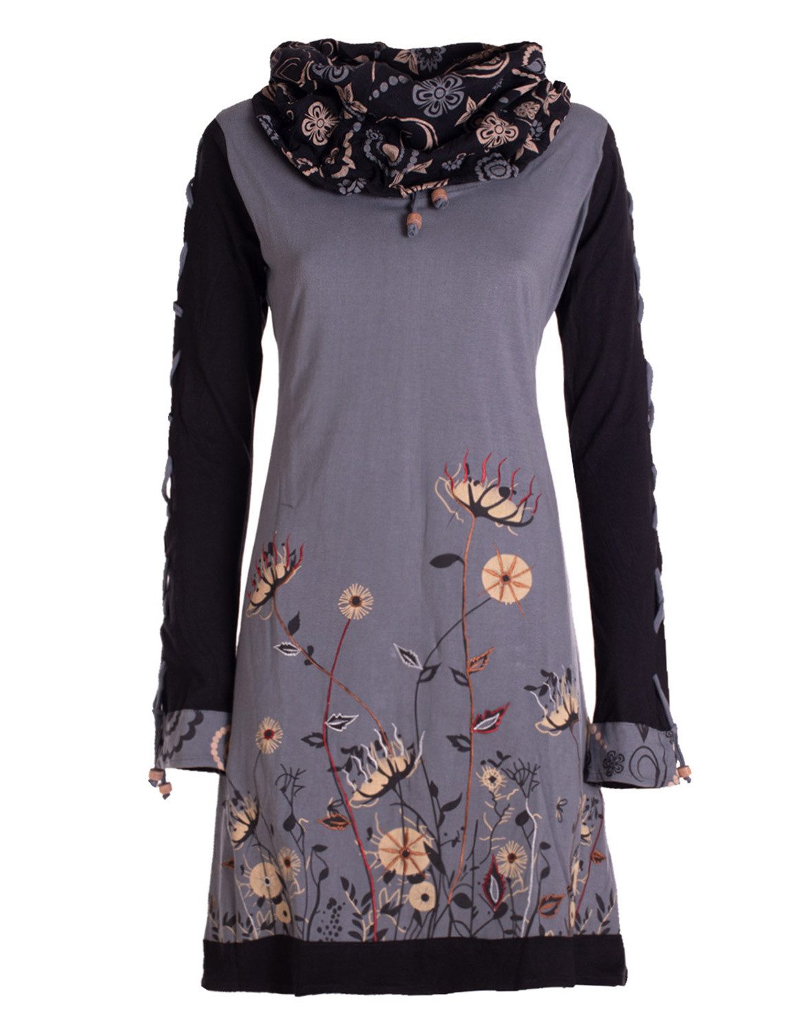 Vishes Minikleid Damen Blumen-Kleid Baumwollkleid Langarm-Shirtkleid günstig online kaufen