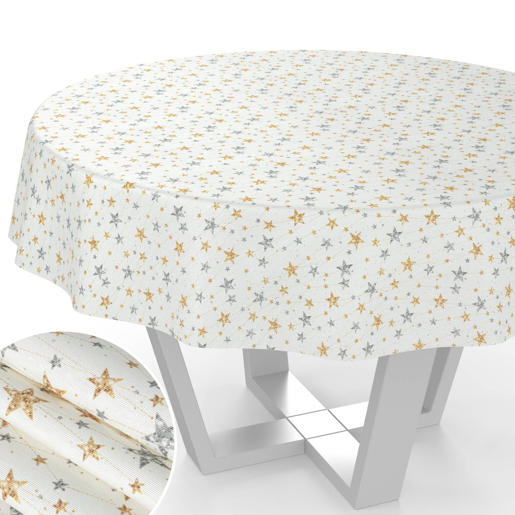 ANRO Tischdecke pflegeleicht Weihnachten Tischtuch Christmas Strene Tischwäsche (Einzelstück 1-tlg), Schutz-Beschichtung wasserabweisend Rund 100cm