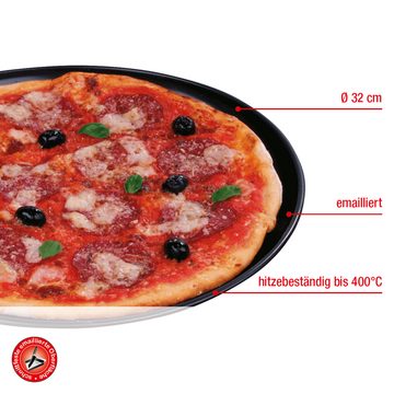 EUROHOME Pizzablech Backblech rund emailliert hitzebeständig Pizzabackblech antihaft, Email, (1-St., Pizzablech Ø32 cm, Höhe 3 cm), Ofenblech - für Holz- und Gasgrills geeignet