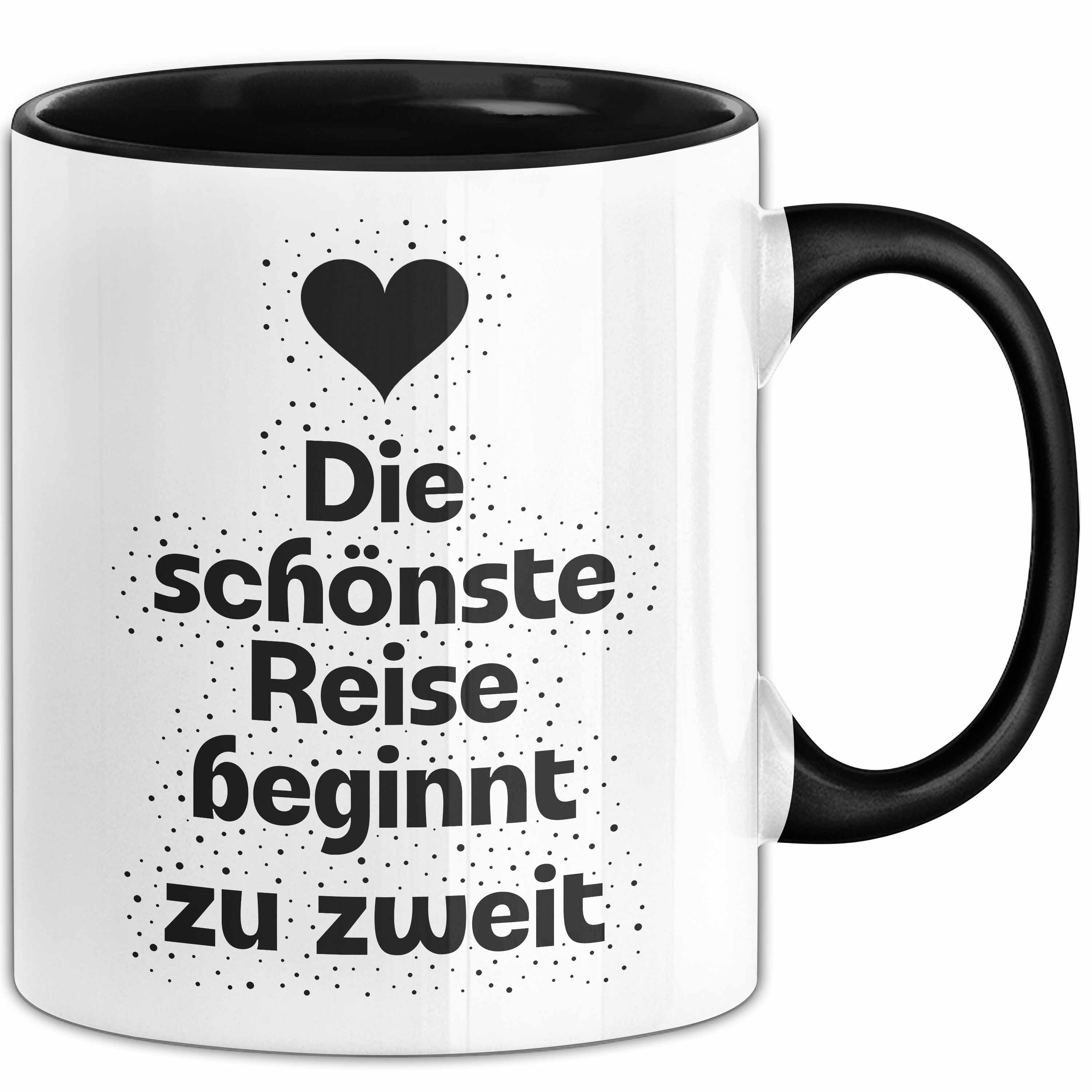 Trendation Tasse Die schönste Reise beginnt zu zweit Tasse mit Spruch Geschenk Brautpaa, Keramik