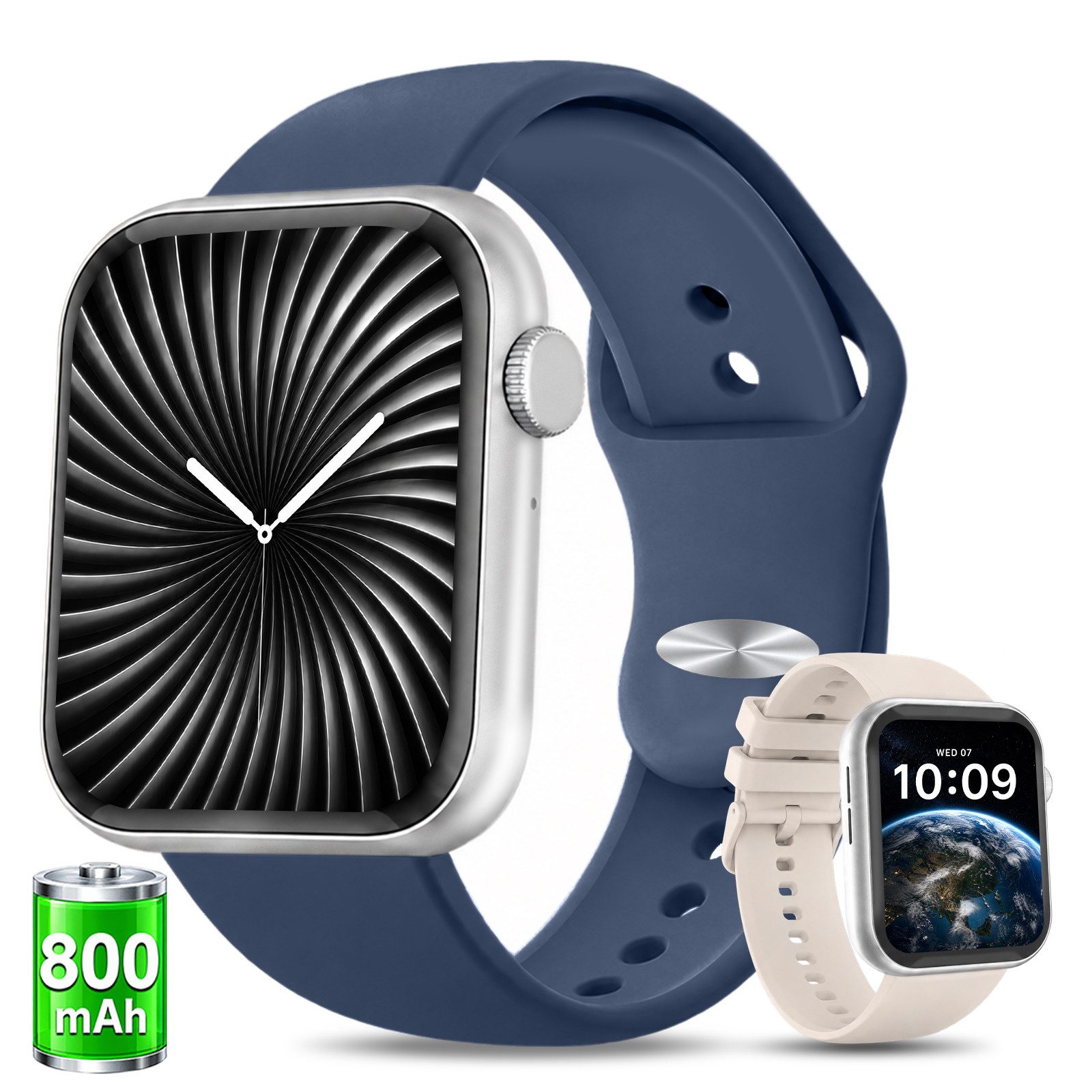 Whraills 2026 Smartwatch Herren Damen 1.83 " AMOLED Display Smartwatch 800mAh Smartwatch, Herzfrequenz-/Atemübungen-/SpO2-/Schlafüberwachung für Android und iOS