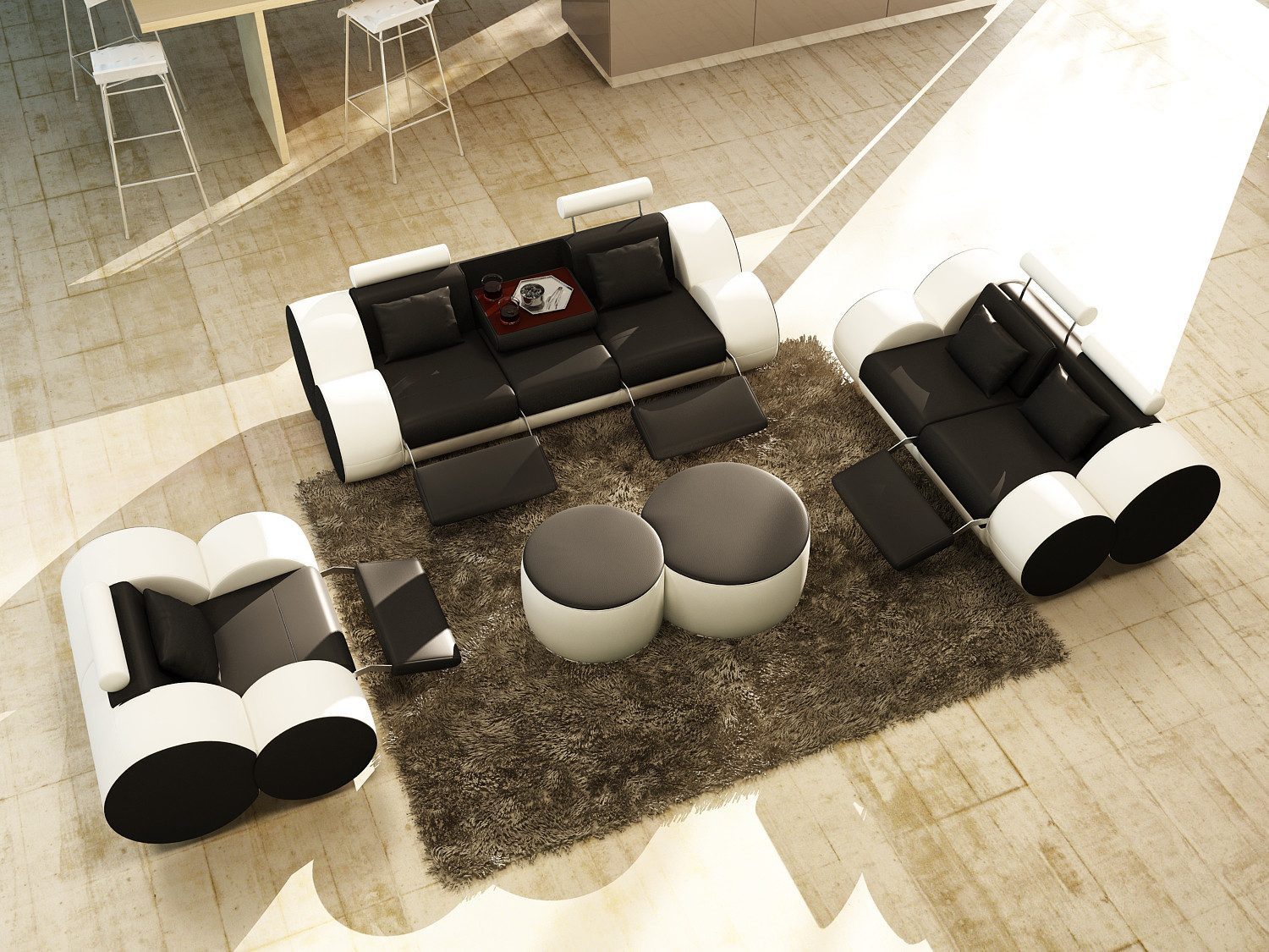 Xlmoebel Polstergarnitur Ledersofa mit Design-Polsterung und hohem Sitzkomfort, (3-tlg., Sofa 3089), Hergestellt in Europa