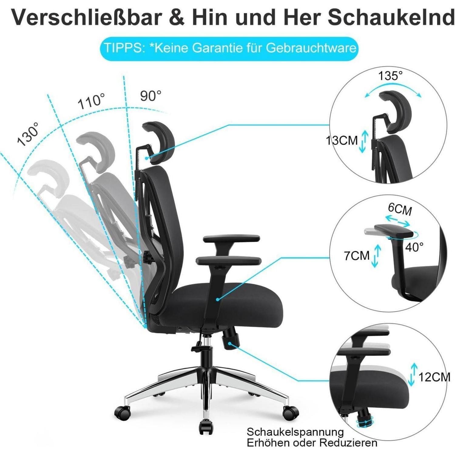 LuxusKollektion Bürostuhl Ergonomischer Bürostuhl mit Kopfstütze und