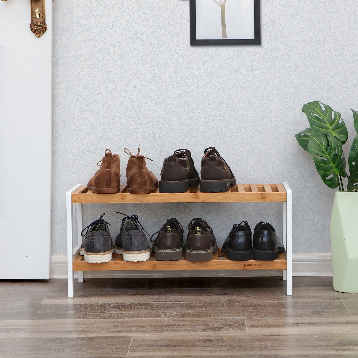 SONGMICS Schuhregal Schuh-Organizer, Schuhregal Bambus Schuhablage mit 2 Ebenen