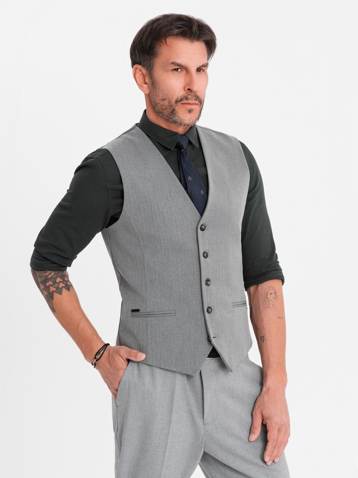 OMBRE Anzugweste Elegante Herren-Weste mit Fischgrätmuster SLIM FIT günstig online kaufen