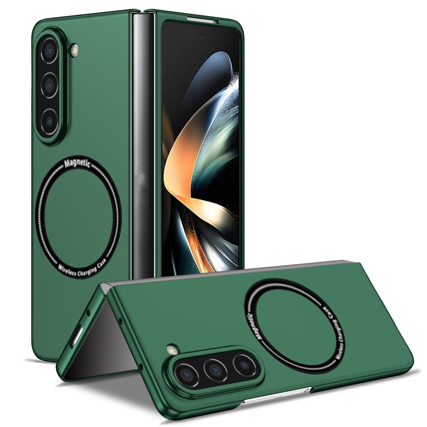 Wigento Handyhülle Für Samsung Galaxy Z Fold6 Magnet Magsafe Handy Schutz Hülle Case Grün, MagSafe faltbare Schutzhülle