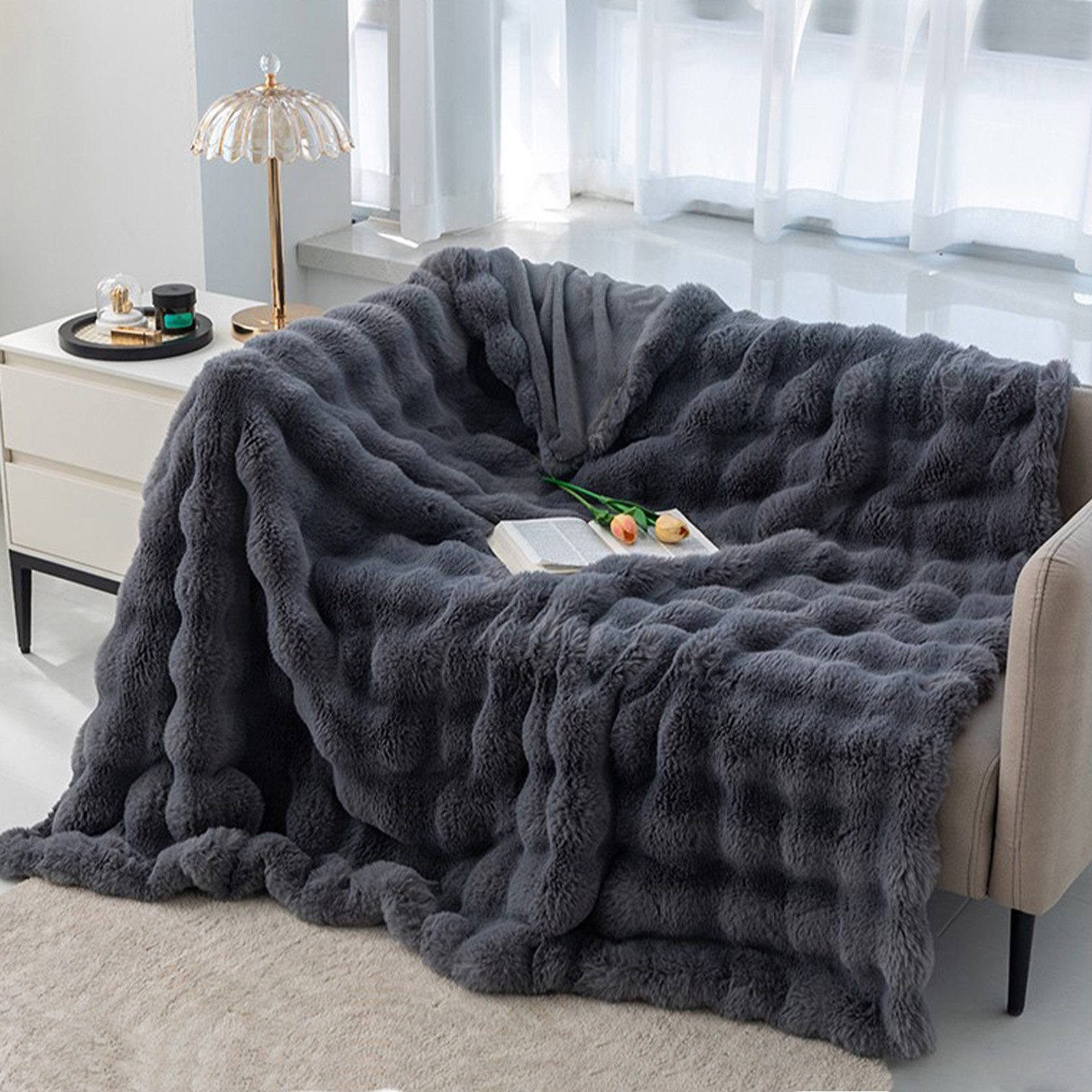 Wohndecke Bubble Decke Kuscheldecke Flauschig Warme Sofadecke Couchdecke, C günstig online kaufen