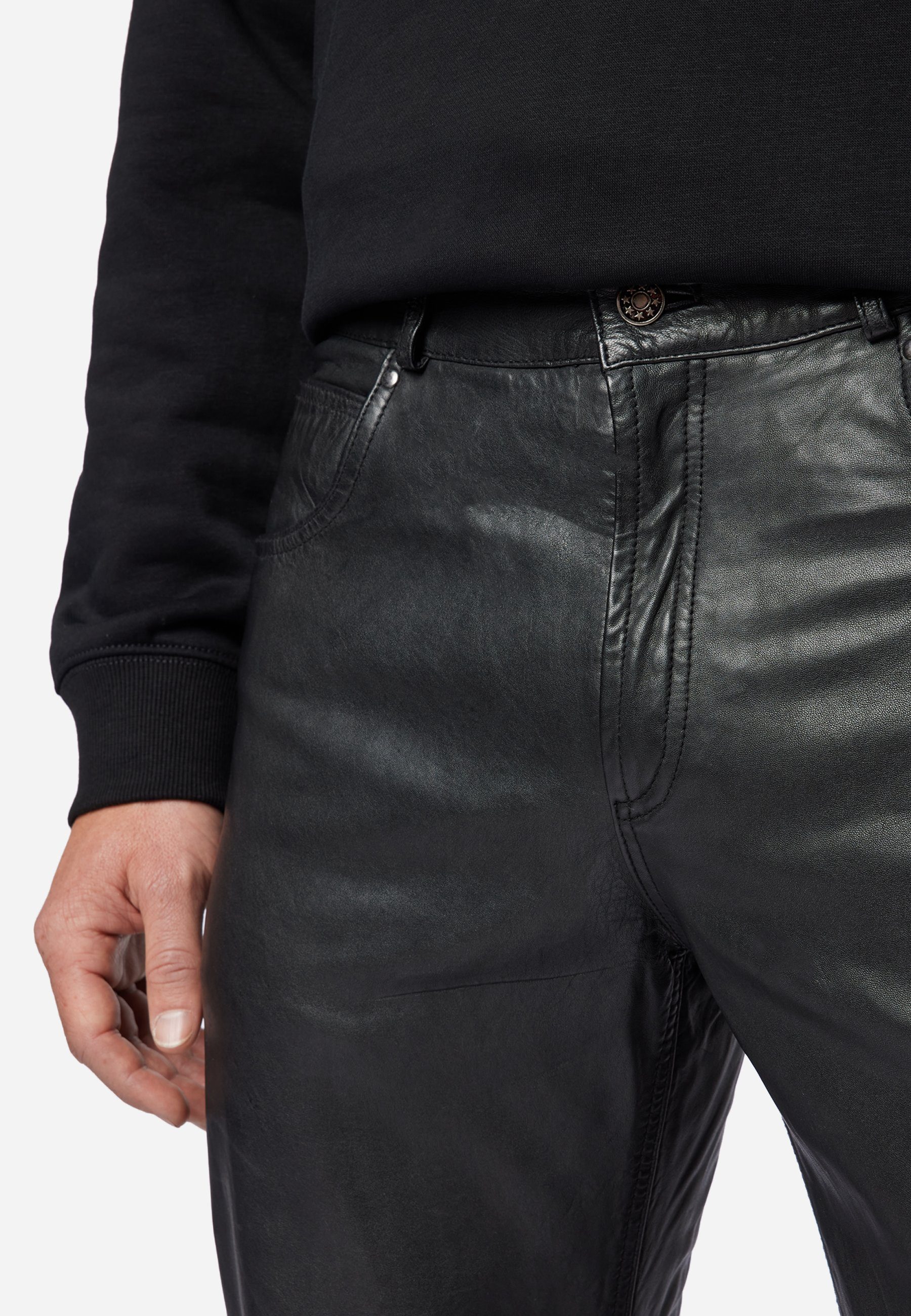 Schwarz 5-Pocket Pant Leder; RICANO Lederhose Hochwertiges Trant Jeans-Optik Lamm-Nappa