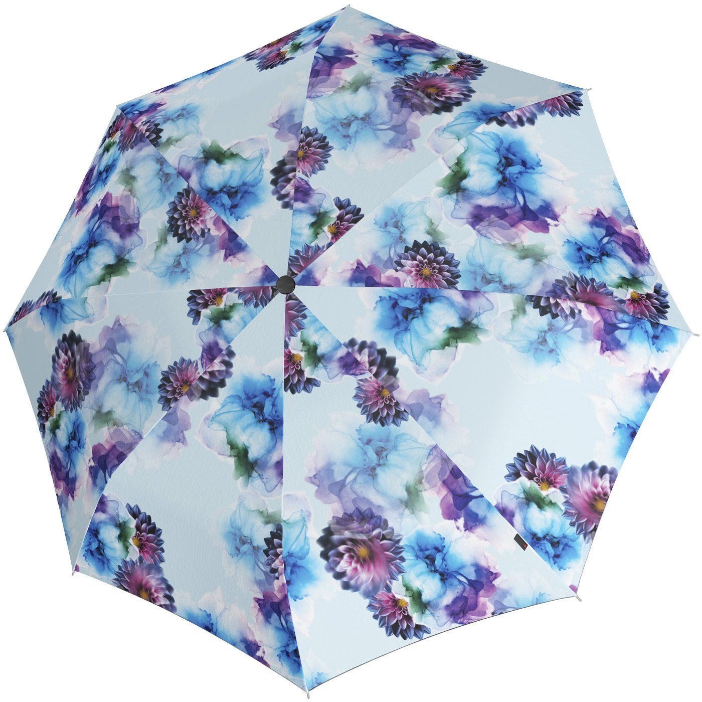 Knirps® Taschenregenschirm blau-lila T.200 mit Auf-Zu-Automatik, mit Damen-Schirm Blumen-Design schönem
