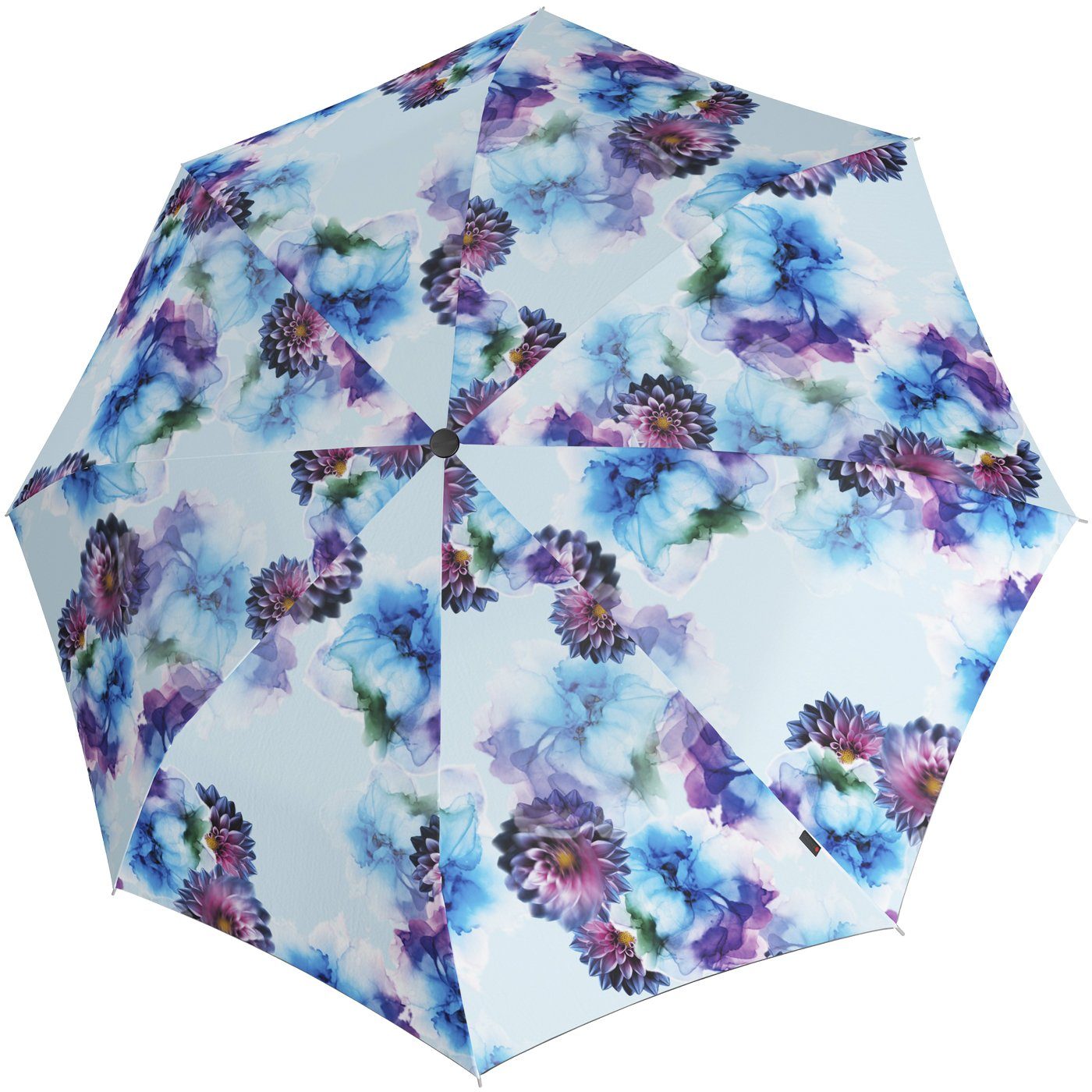 Knirps® Taschenregenschirm T.200 Damen-Schirm mit Auf-Zu-Automatik, blau-lila mit schönem Blumen-Design