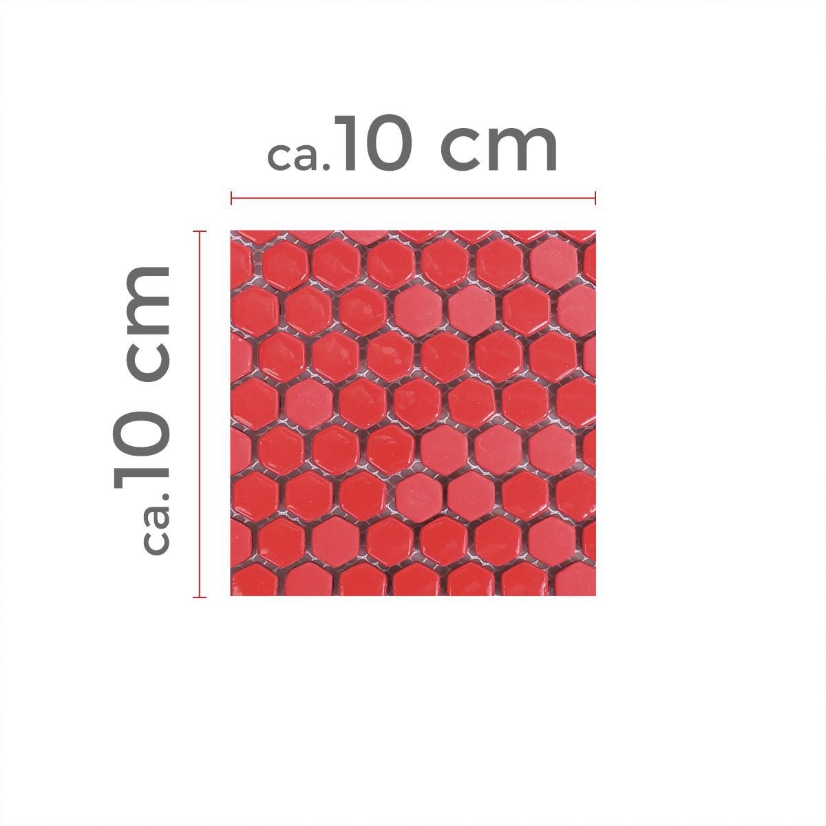 Mosafil Mosaikfliesen Muster von Glasmosaik Fliesen Brockway Hexagon Eco, Glas 10.000x10.000, rot, Eco Glas - Verlegefertig auf ein Netz geklebt - Frostsicher -