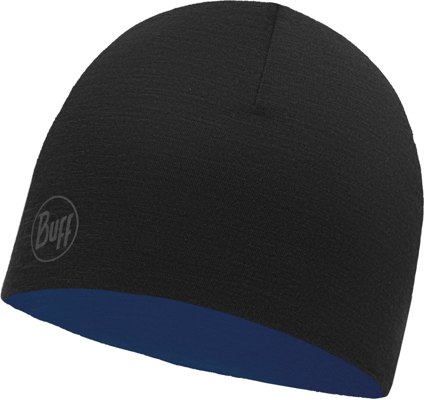 Buff Beanie LW Merino Wool Reversible Hat SOLID BLACK-COBALT