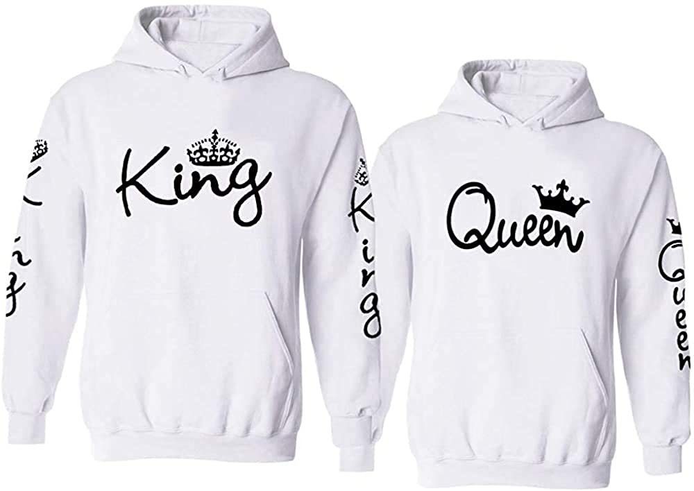 für Shop Queen Couples QUEEN Pullover Look Kapuzenpullover Paare Weiß mit Print & Hoodie trendigem / im Partner King