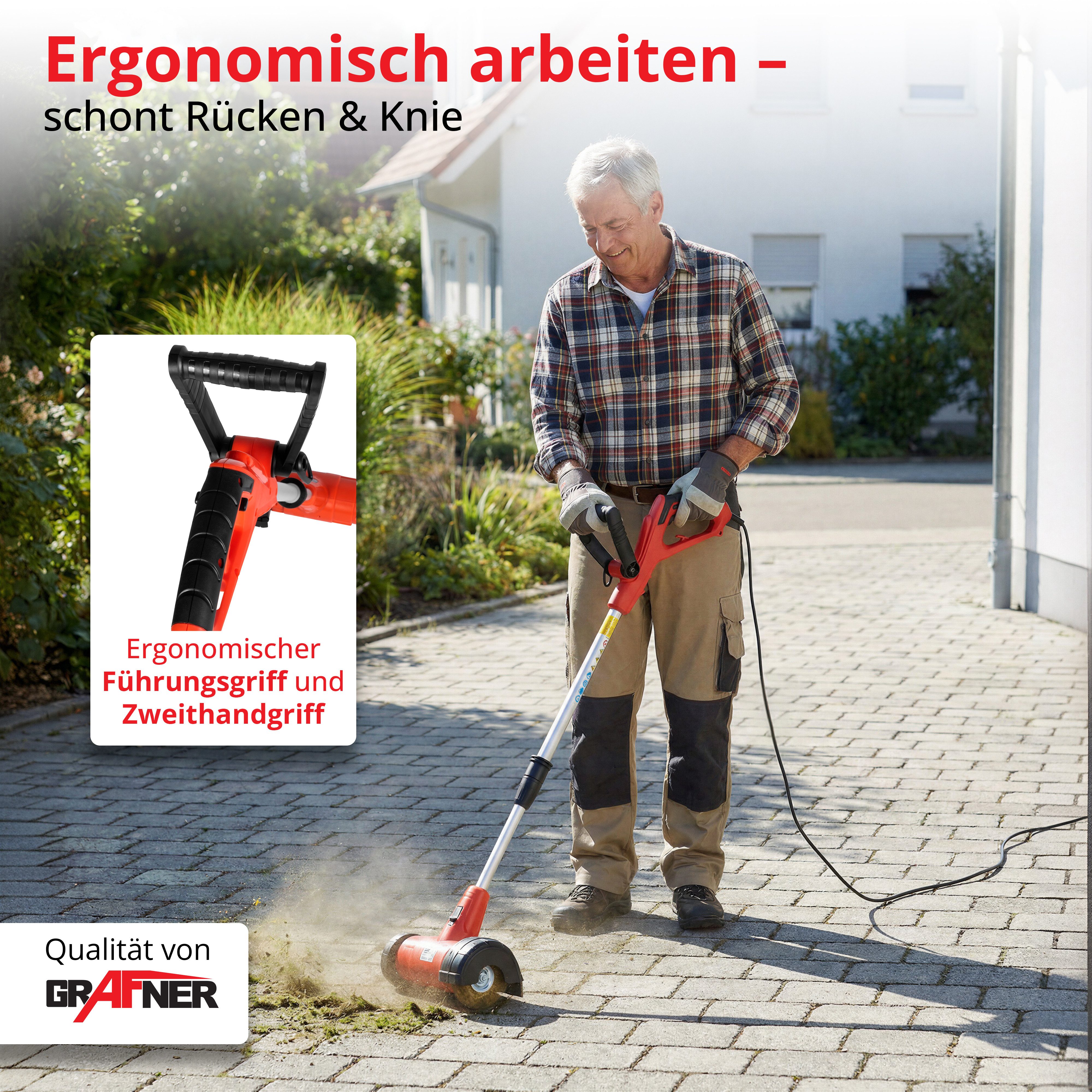 Grafner Elektro-Fugenbürste Unkrautfugenbürste elektrisch inkl. 2 Fugenbürsten 400W Fugenreiniger, 110,00 cm Bürstendurchmesser, Stk., 1, incl. 2x Bürsten, 400  – Bild 4 von 5