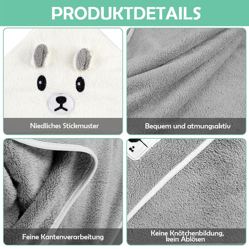 TUWENA Kapuzenhandtuch Kapuzenhandtuch Baby 3 Stück, Weich Babyhandtuch mit Kapuze 80 x 80cm, (3-St), Baby Handtuch Kapuze Super Saugfähig Baby Badetuch, Kaputzenhandtücher