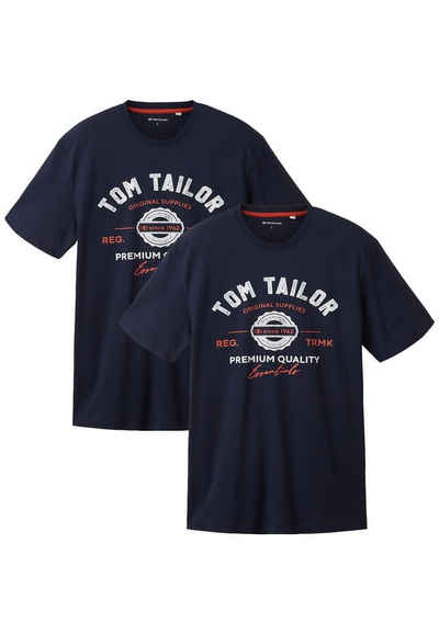 TOM TAILOR T-Shirt Logo T-Shirt 2-er Pack Kurzarm Set mit Logo Print (2-tlg) 6356 in Blau-2