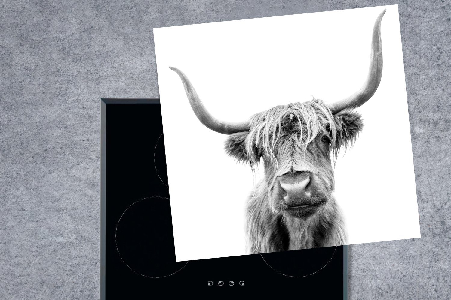 Highlander Herdblende-/Abdeckplatte Arbeitsplatte Tier - Weiß, Vinyl, Ceranfeldabdeckung, küche 78x78 Scottish für MuchoWow Schwarz - tlg), (1 cm, -