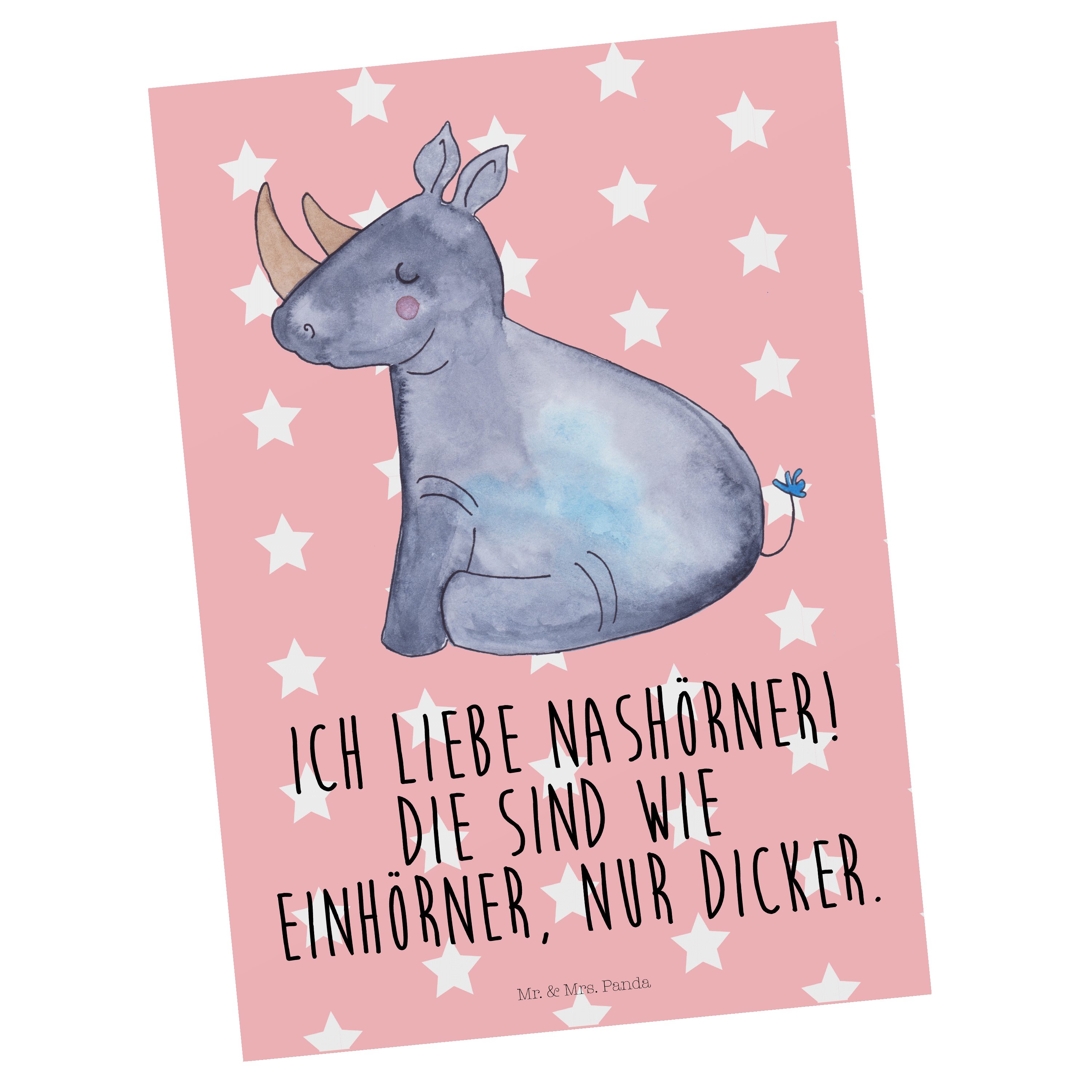 & Pastell Karte, Postkarte Rot Einladungskarte, Mrs. Panda Peg - Nashorn Mr. - Einhorn Geschenk,