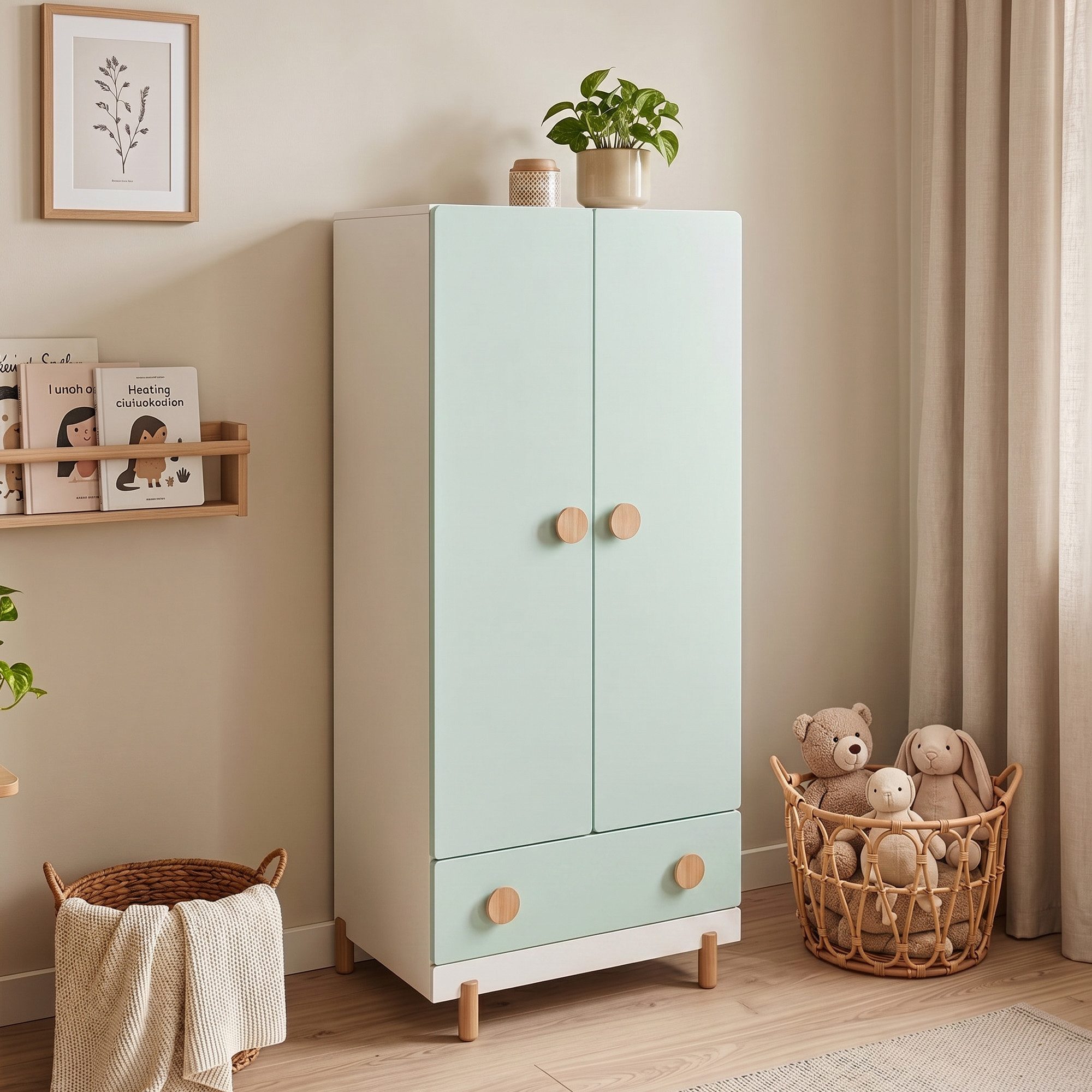 en.casa Kinderkleiderschrank »Vaarentaa« mit Schublade 126x60x41 cm Weiß/Mintgrün