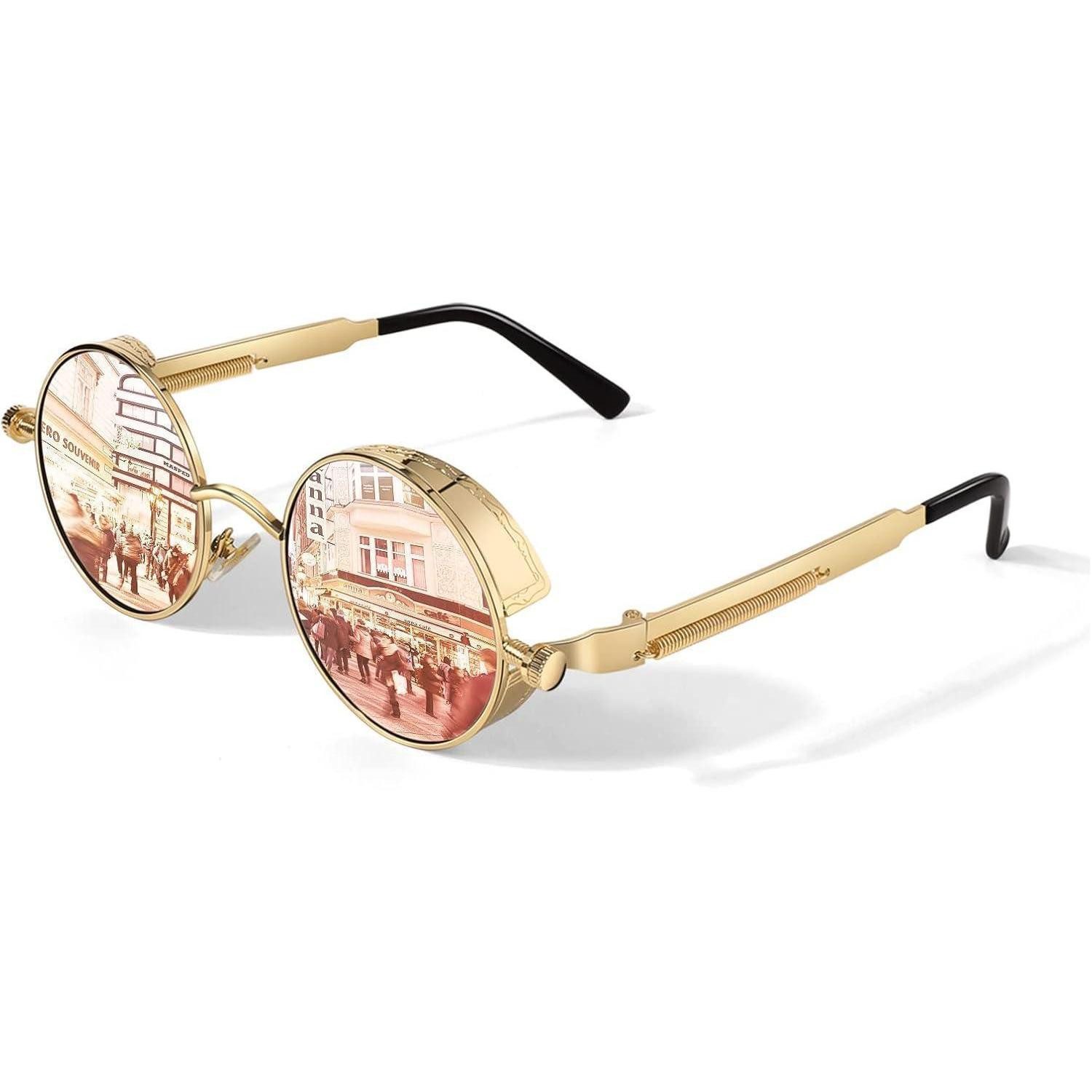 LuxusKollektion Retrosonnenbrille Sonnenbrille Polarisierte UV400 Steampunk Runde Herren 1 Gold Rosa (1-St)