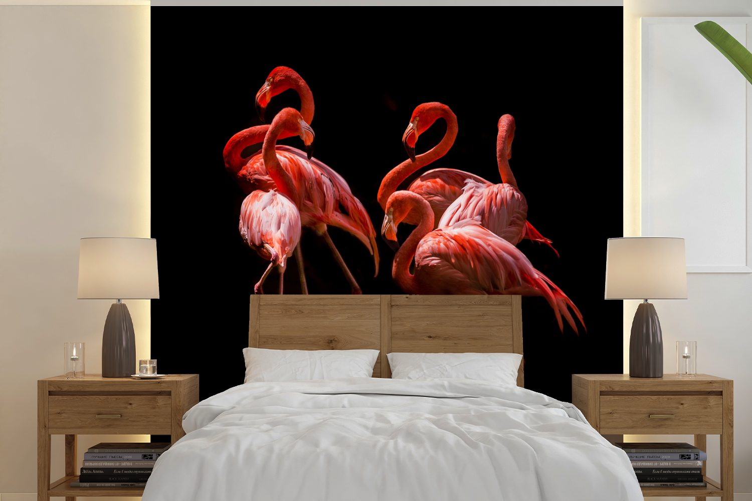für Rosa Schlafzimmer, oder - Tapete St), Flamingo - Wohnzimmer Matt, Vinyl Fototapete bedruckt, MuchoWow Schwarz, (5 Wandtapete